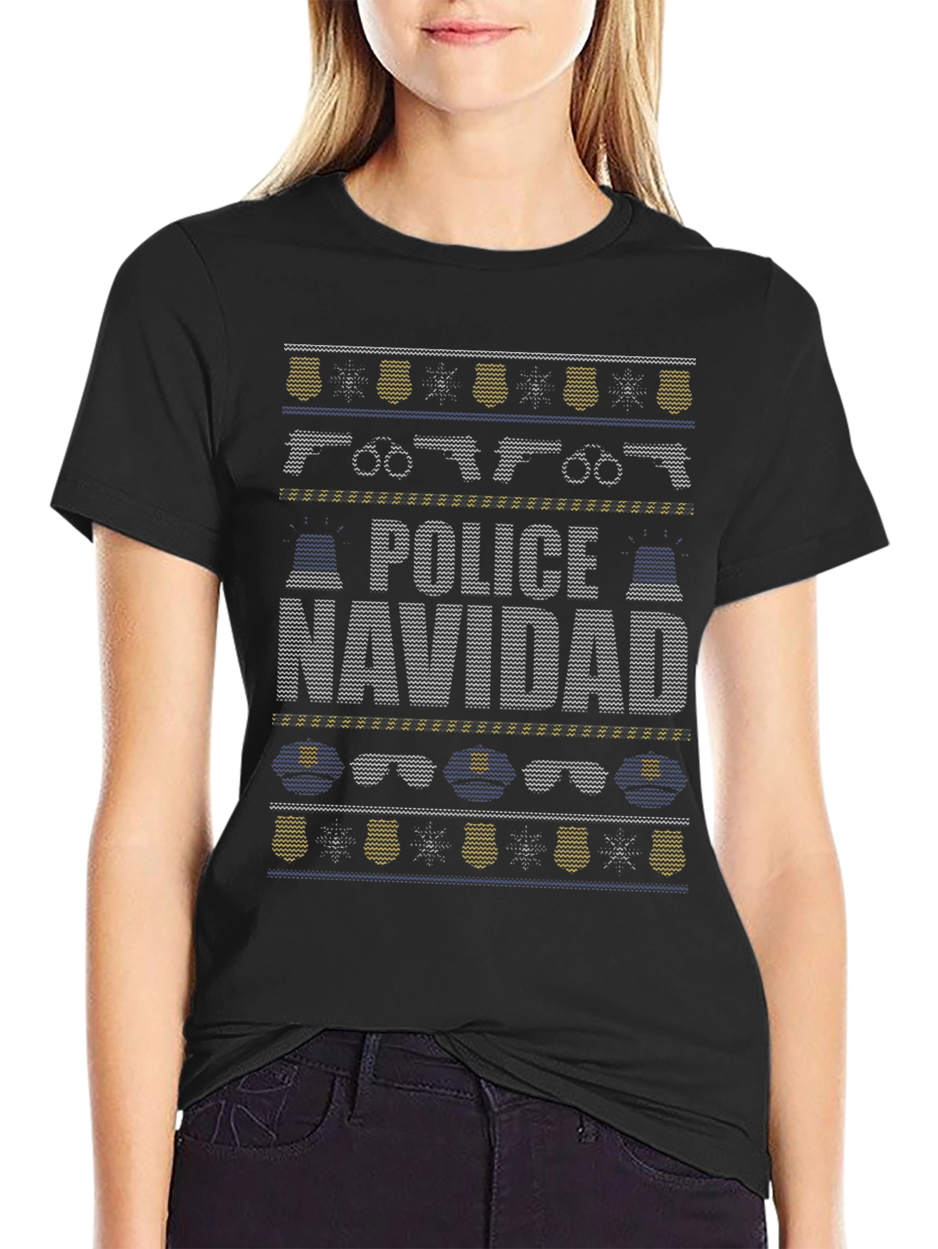 Police Navidad Ugly Christmas Sweater Style T-Shirt