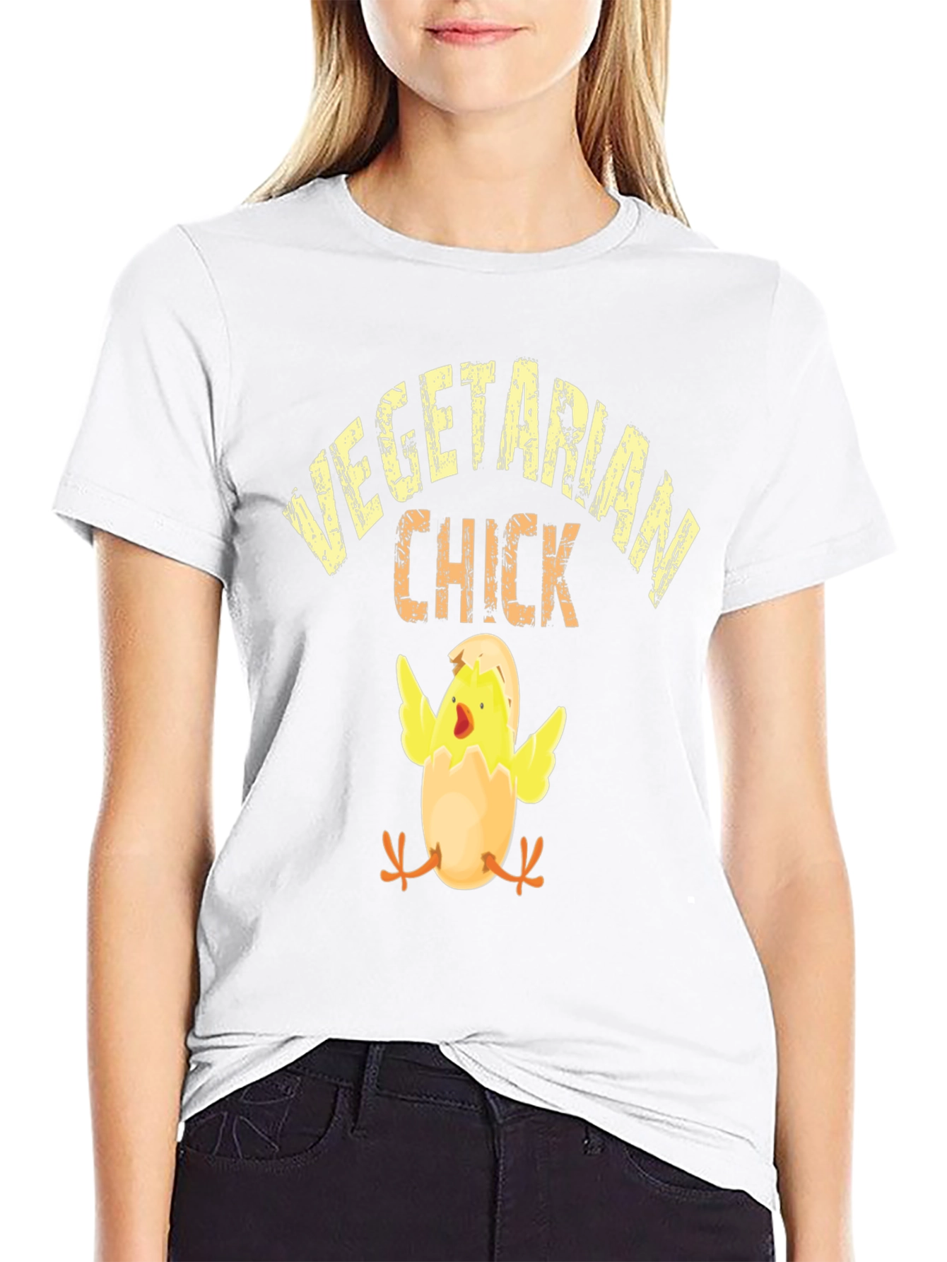 Vegetarian Chick Graphic T-Shirt - Black