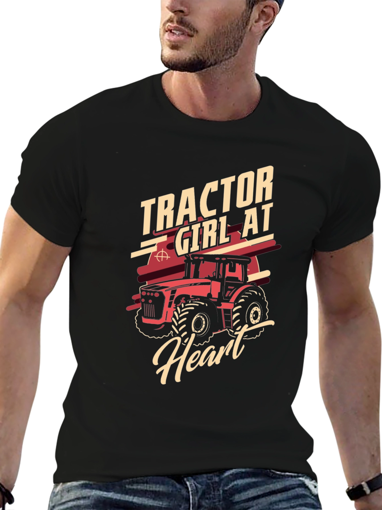 Tractor Girl at Heart Black Graphic Tee