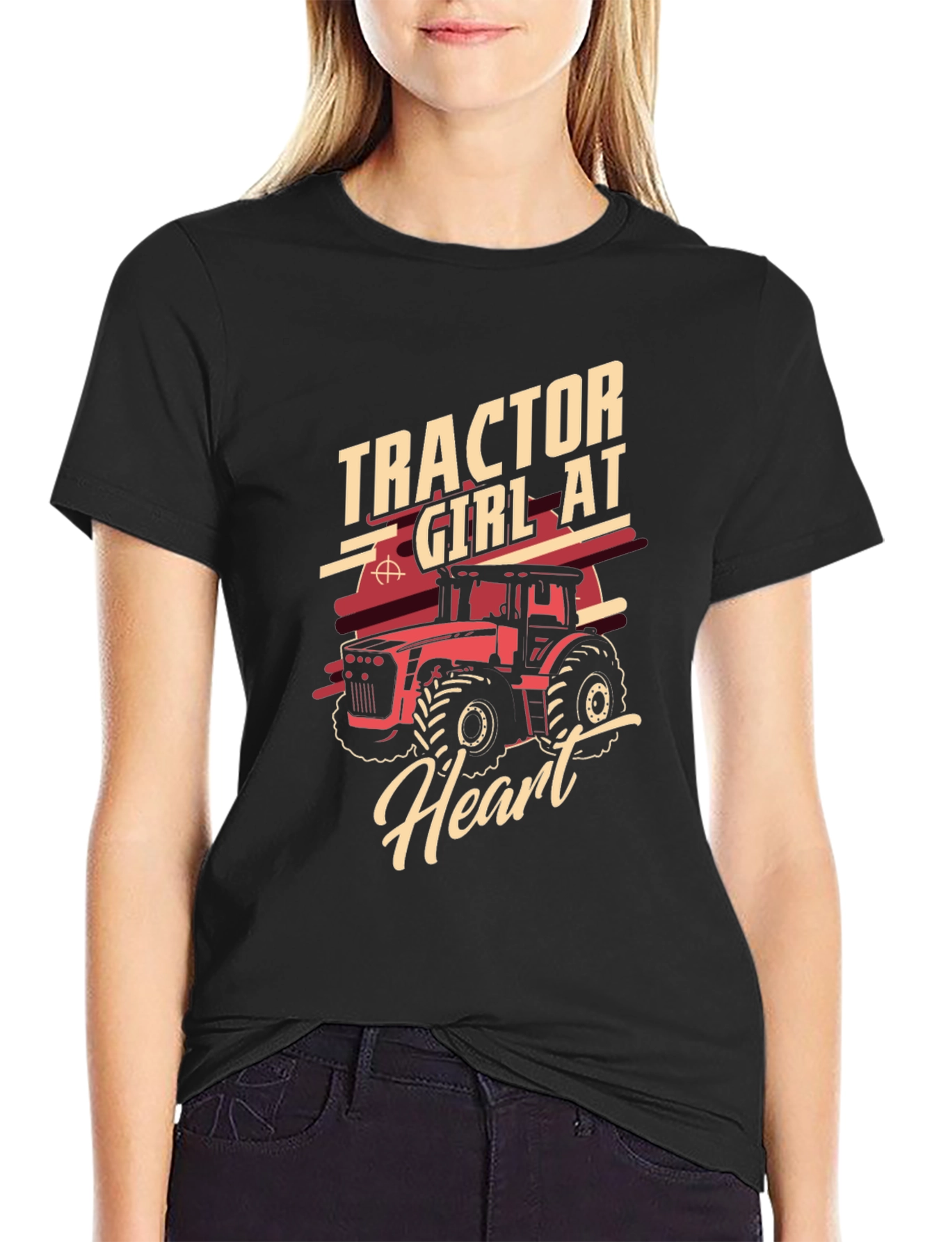 Tractor Girl at Heart Black Graphic Tee