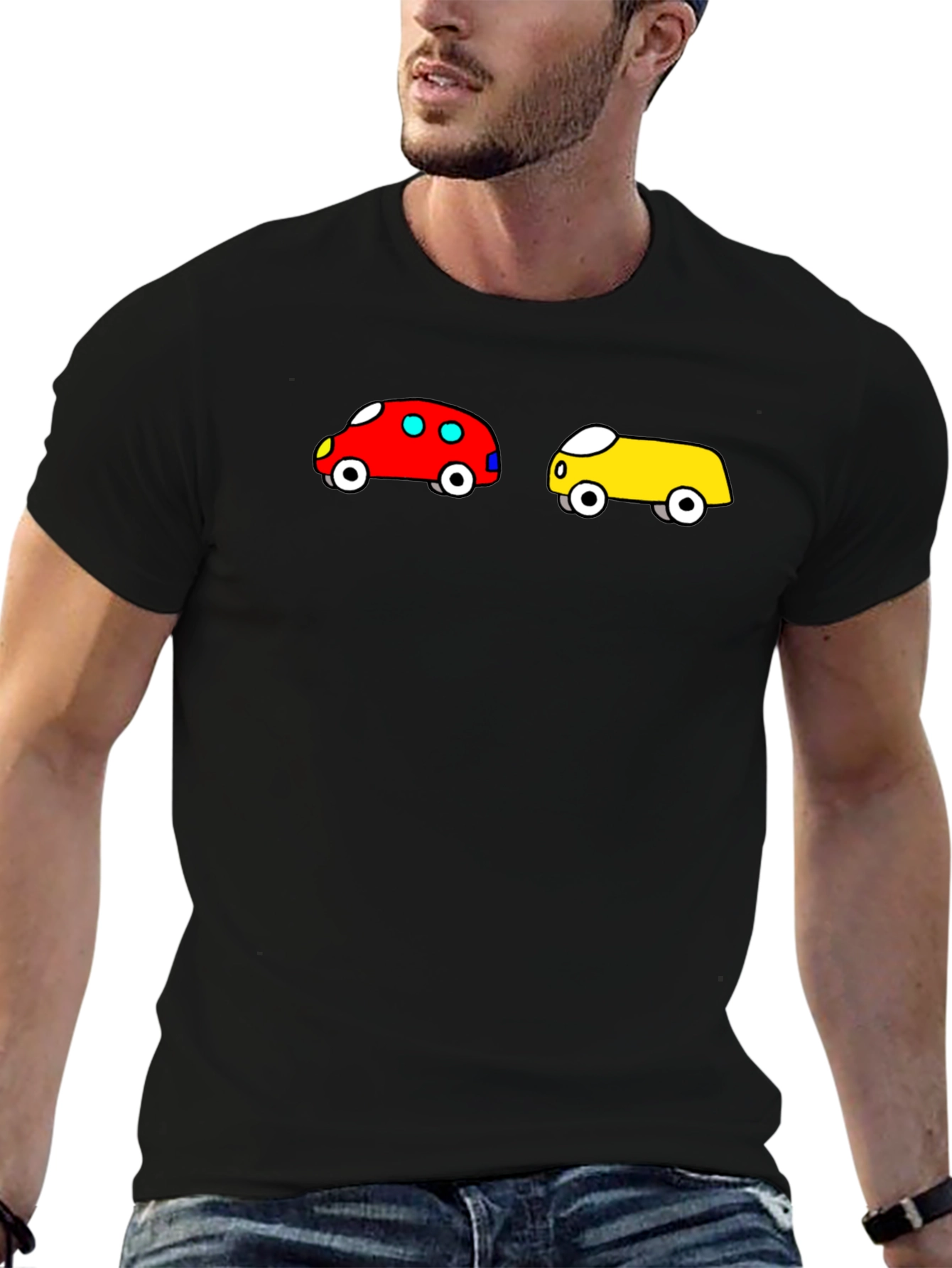 Cartoon Car Graphic Tee - Fun Black T-Shirt
