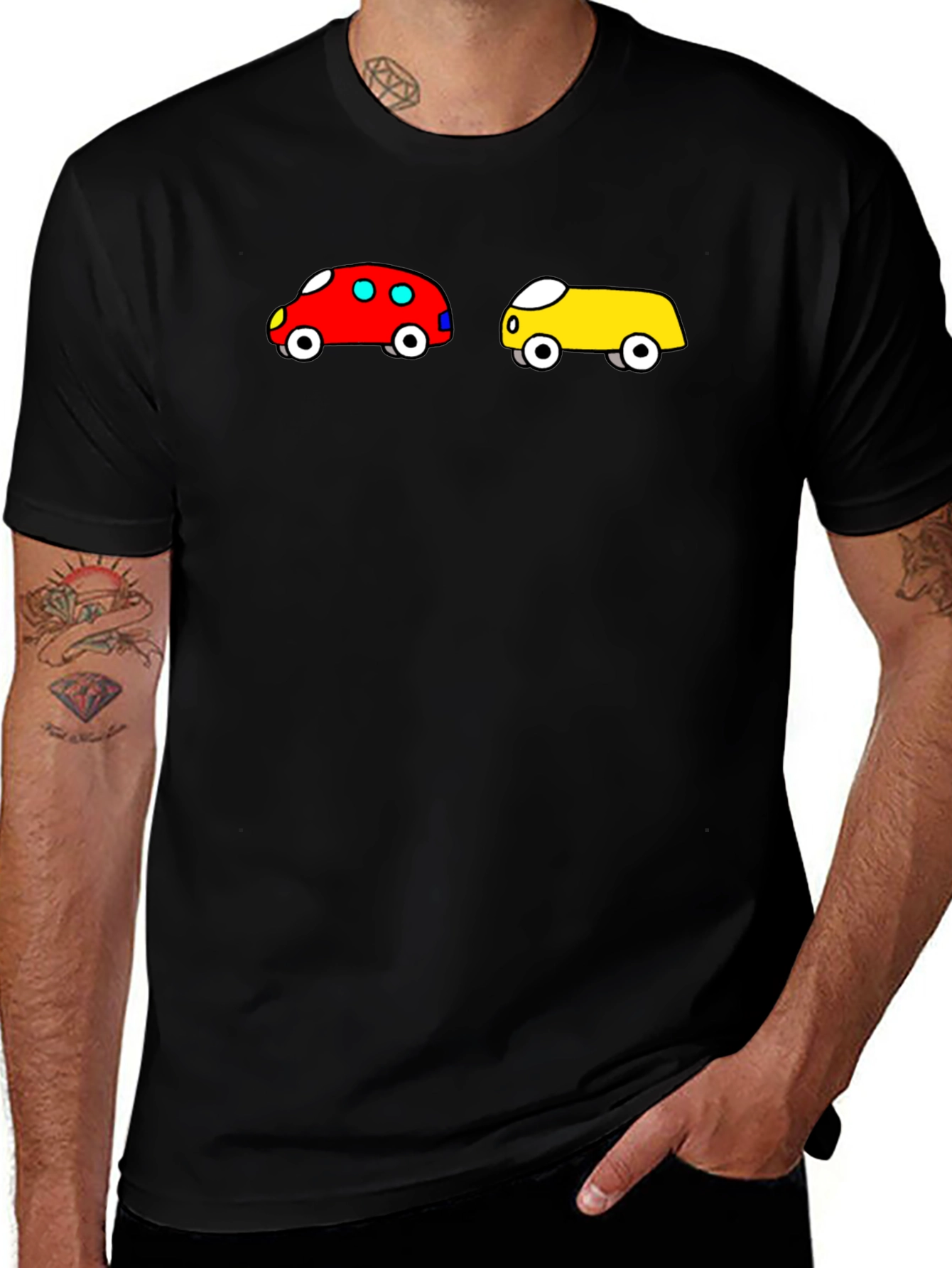Cartoon Car Graphic Tee - Fun Black T-Shirt