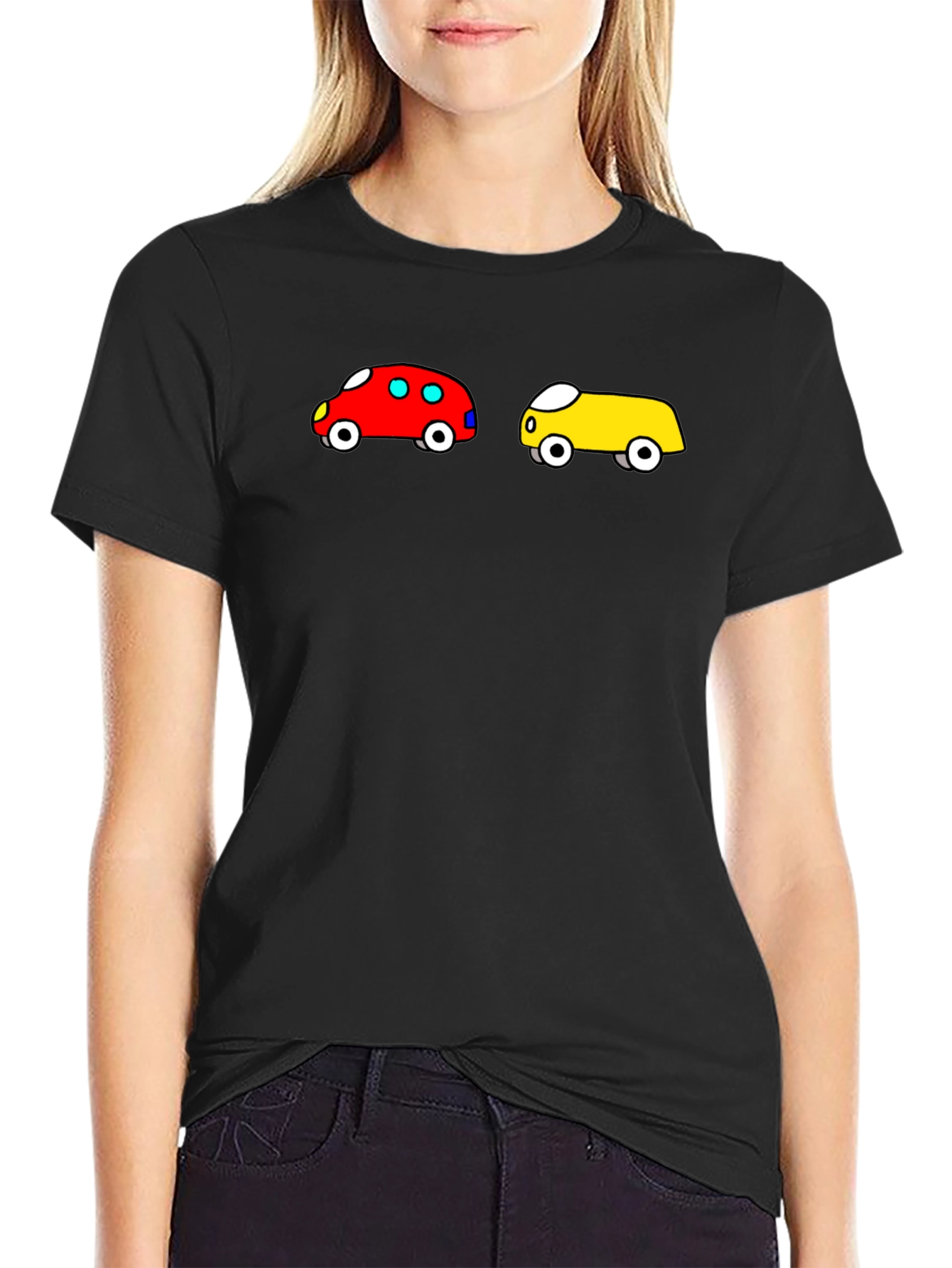 Cartoon Car Graphic Tee - Fun Black T-Shirt