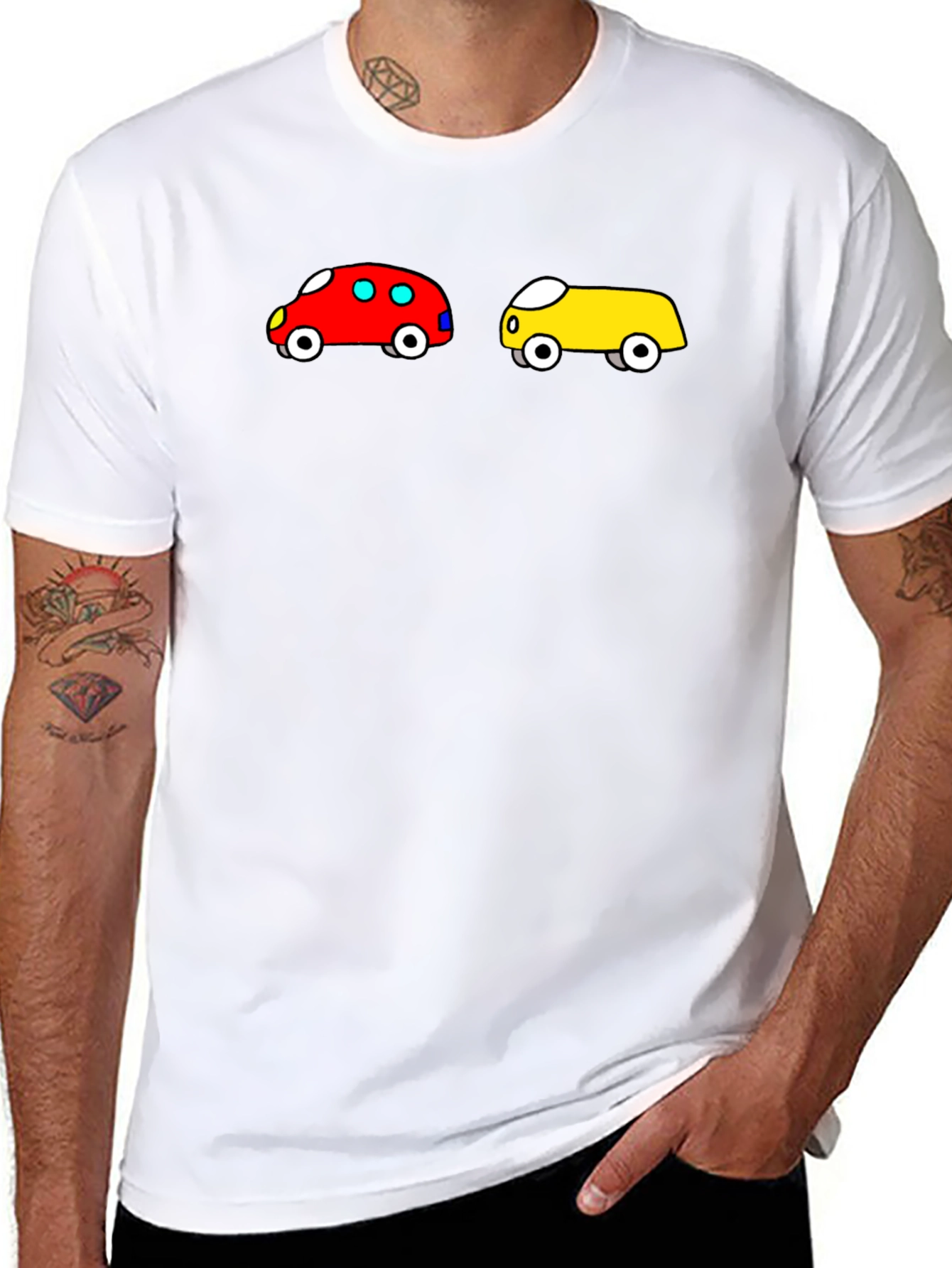 Cartoon Car Graphic Tee - Fun Black T-Shirt