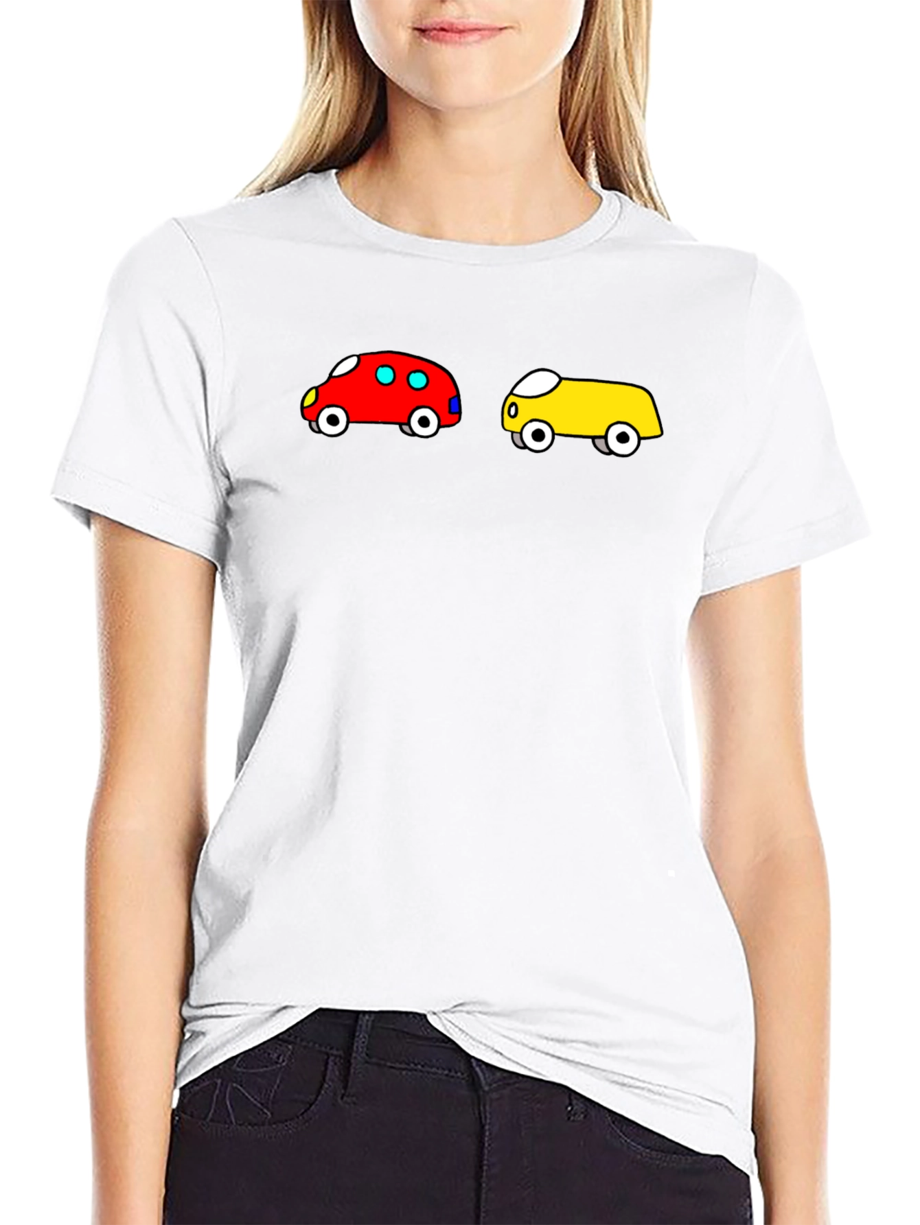Cartoon Car Graphic Tee - Fun Black T-Shirt