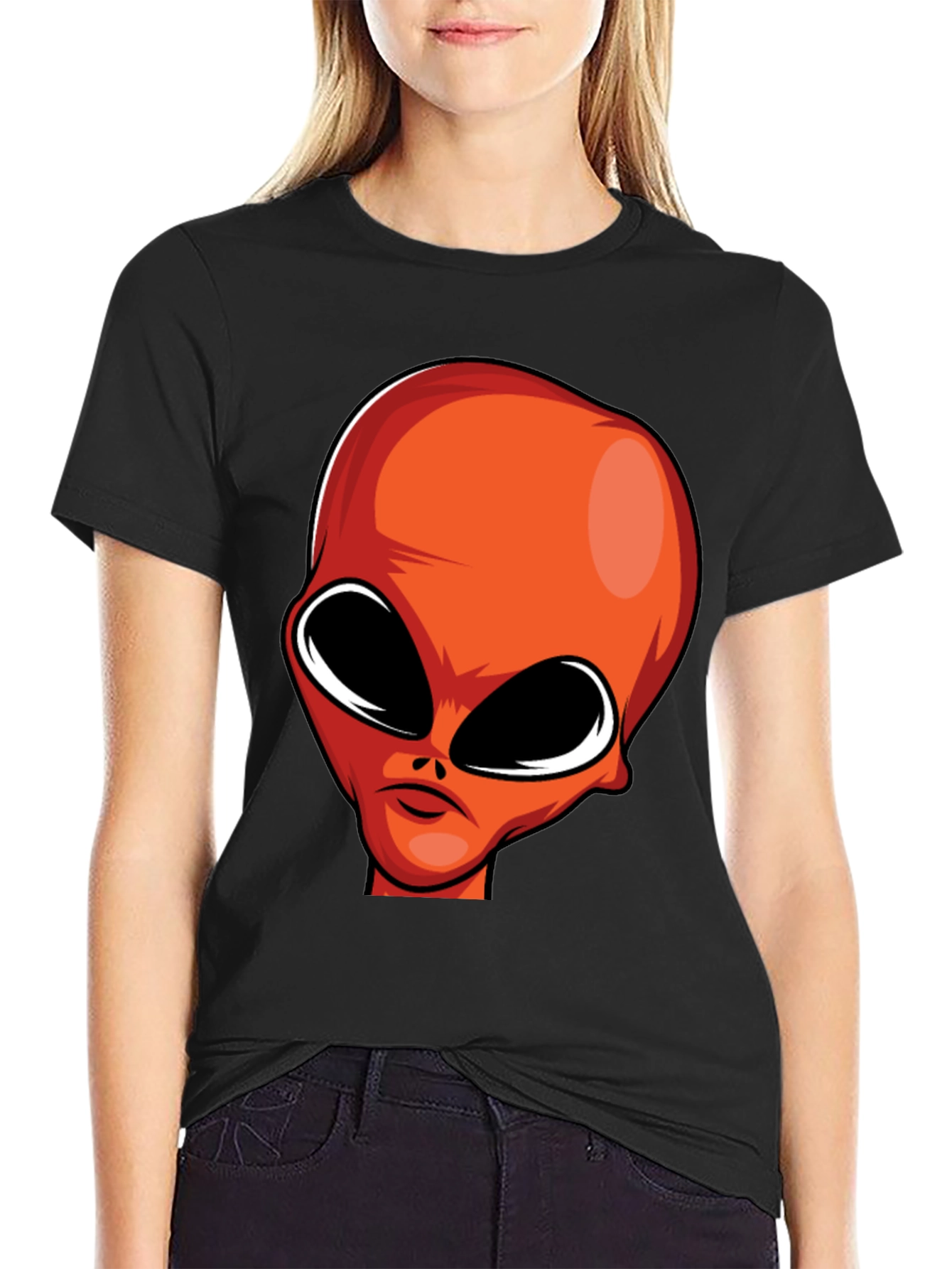 Alien Head Graphic T-Shirt - Black