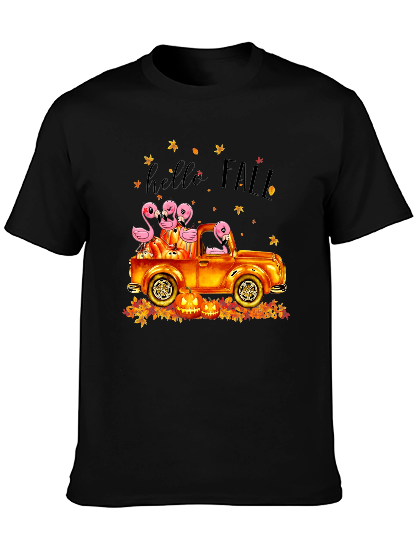 Hello Fall Flamingo Pumpkin Truck T-Shirt