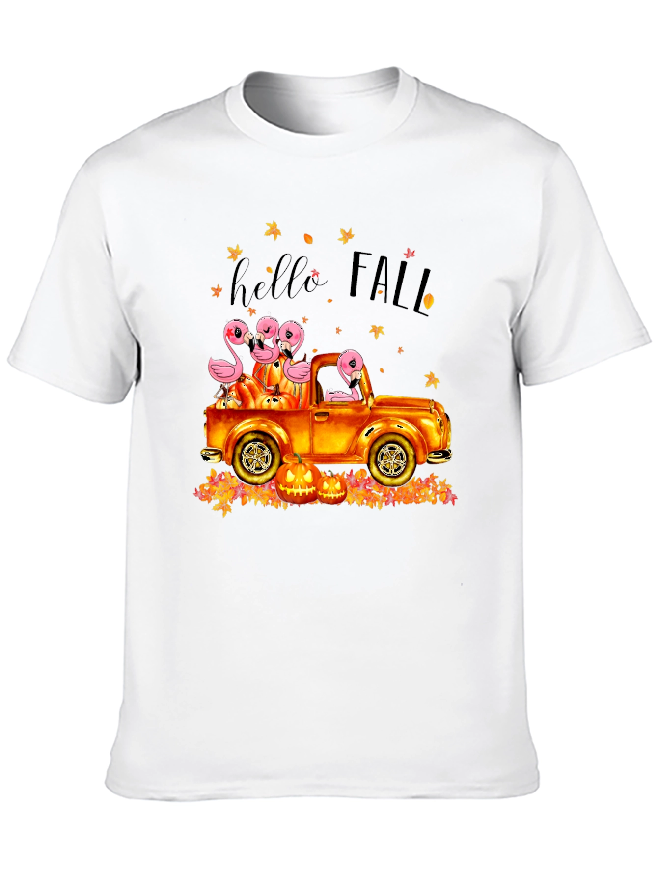 Hello Fall Flamingo Pumpkin Truck T-Shirt
