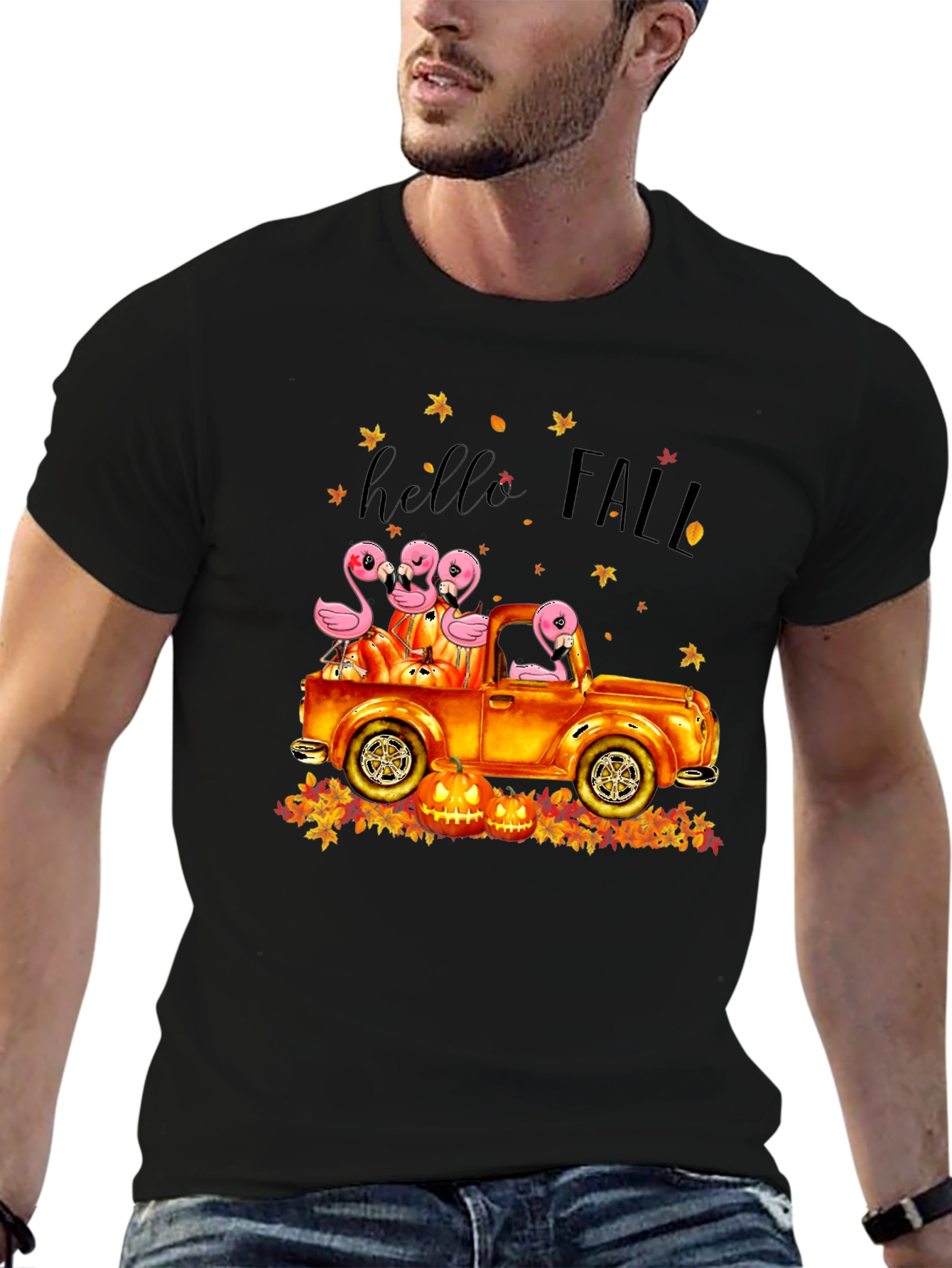Hello Fall Flamingo Pumpkin Truck T-Shirt