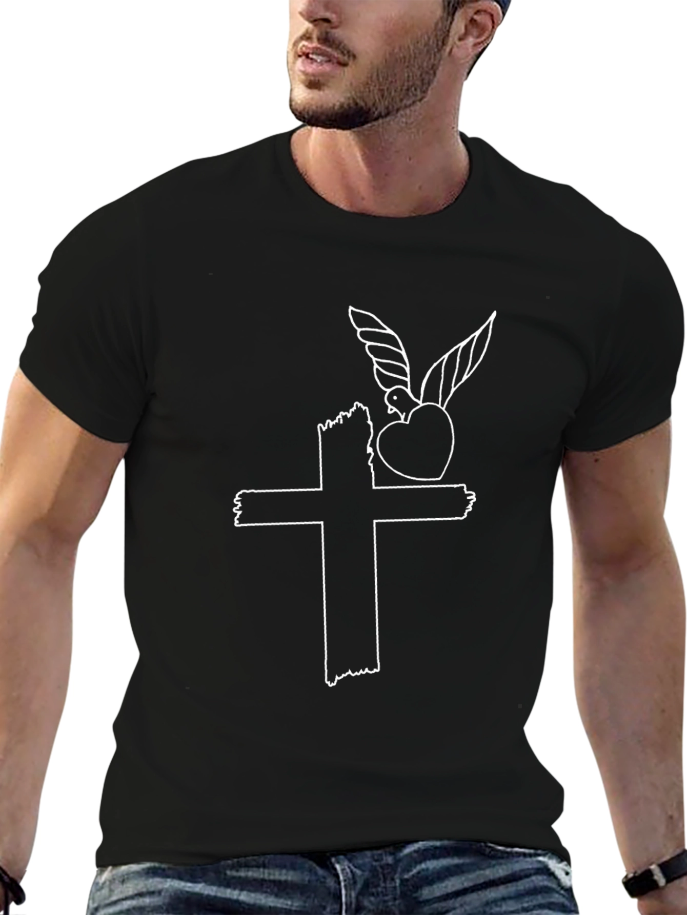 Christian Cross & Dove Graphic Tee - Black