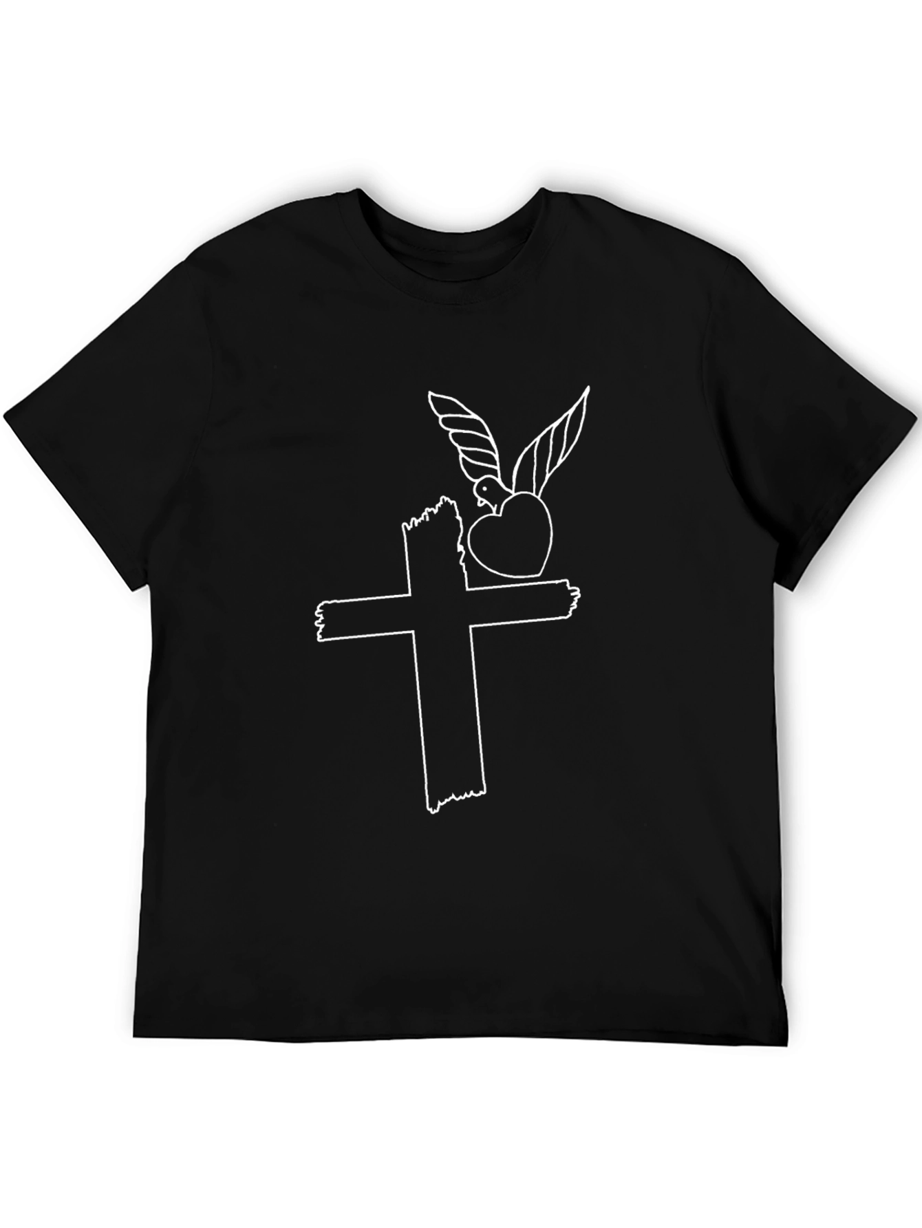 Christian Cross & Dove Graphic Tee - Black