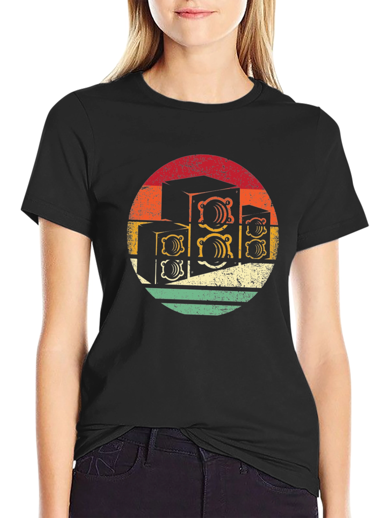 Retro Speaker Stack Black T-Shirt