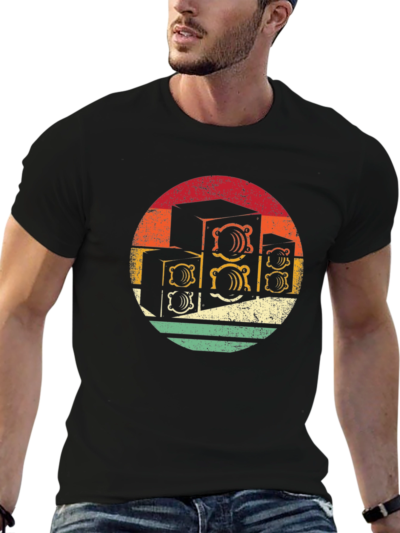 Retro Speaker Stack Black T-Shirt