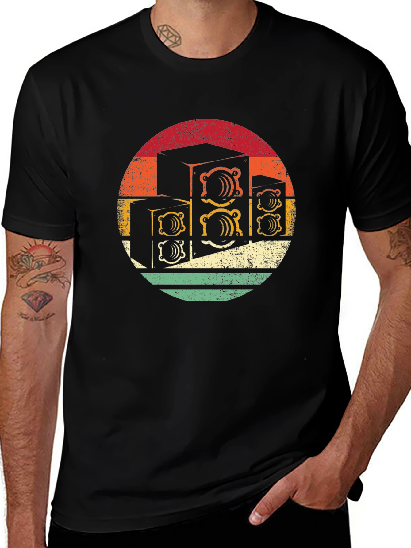 Retro Speaker Stack Black T-Shirt