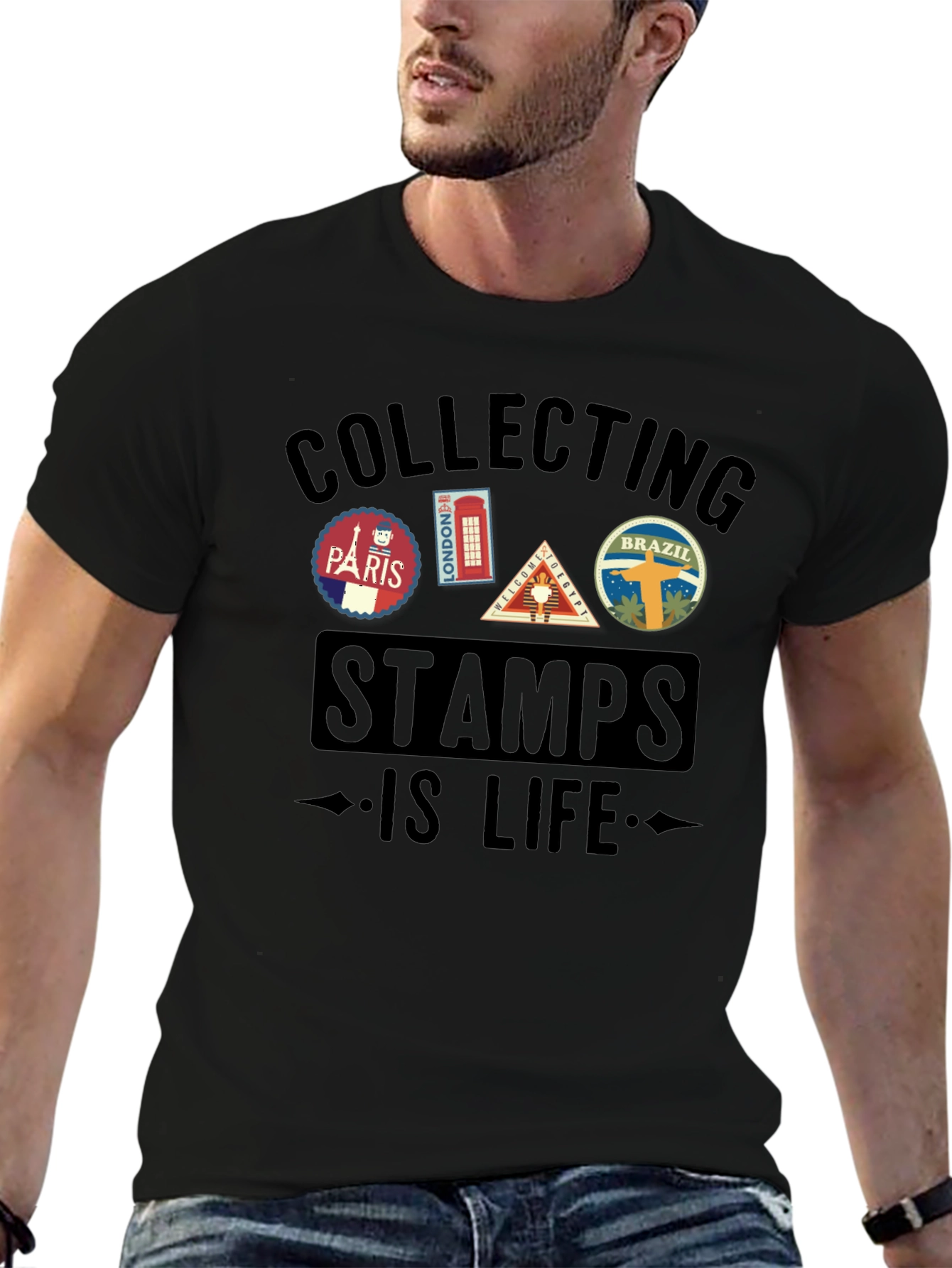Stamp Collecting Is Life Graphic Tee - Black