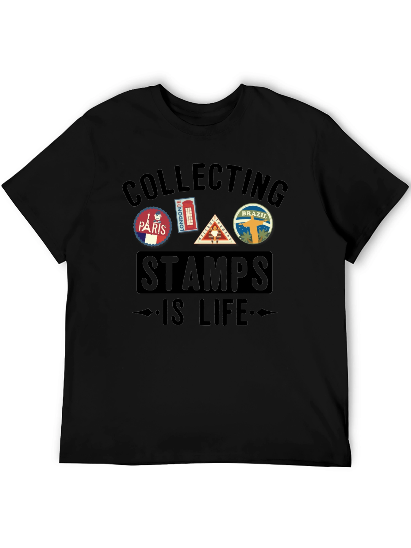 Stamp Collecting Is Life Graphic Tee - Black
