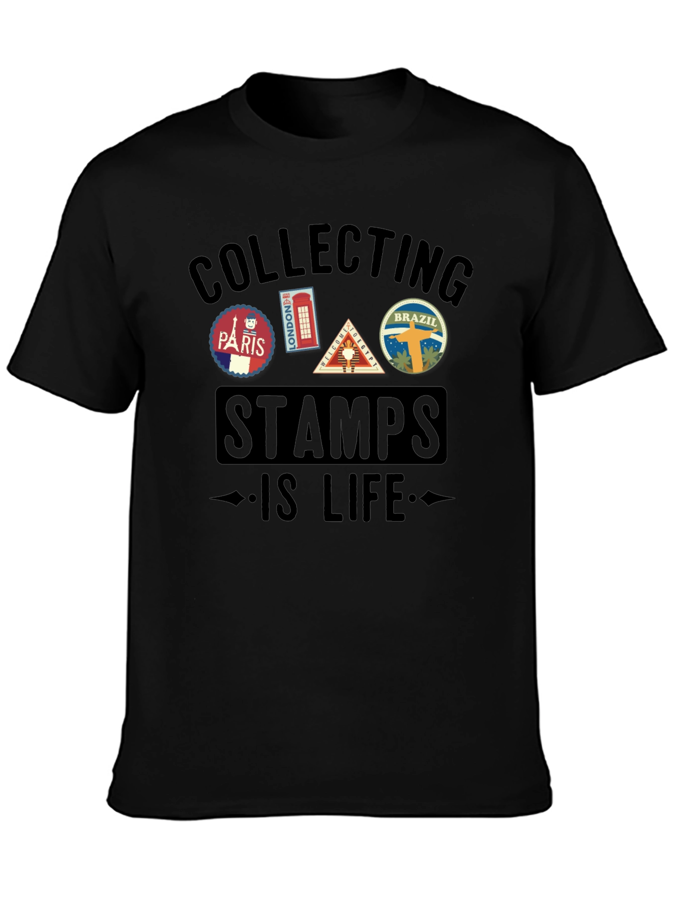 Stamp Collecting Is Life Graphic Tee - Black