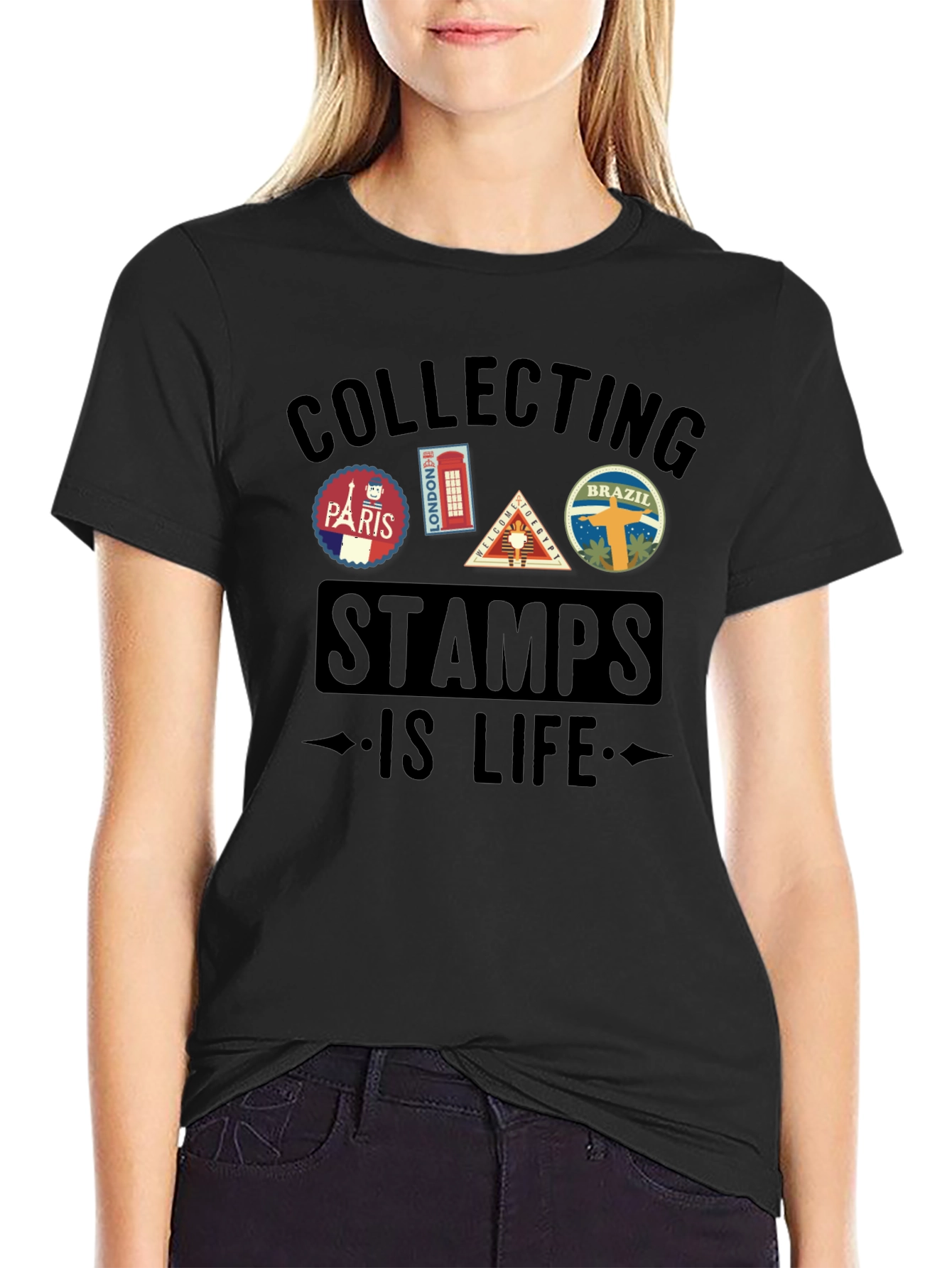 Stamp Collecting Is Life Graphic Tee - Black