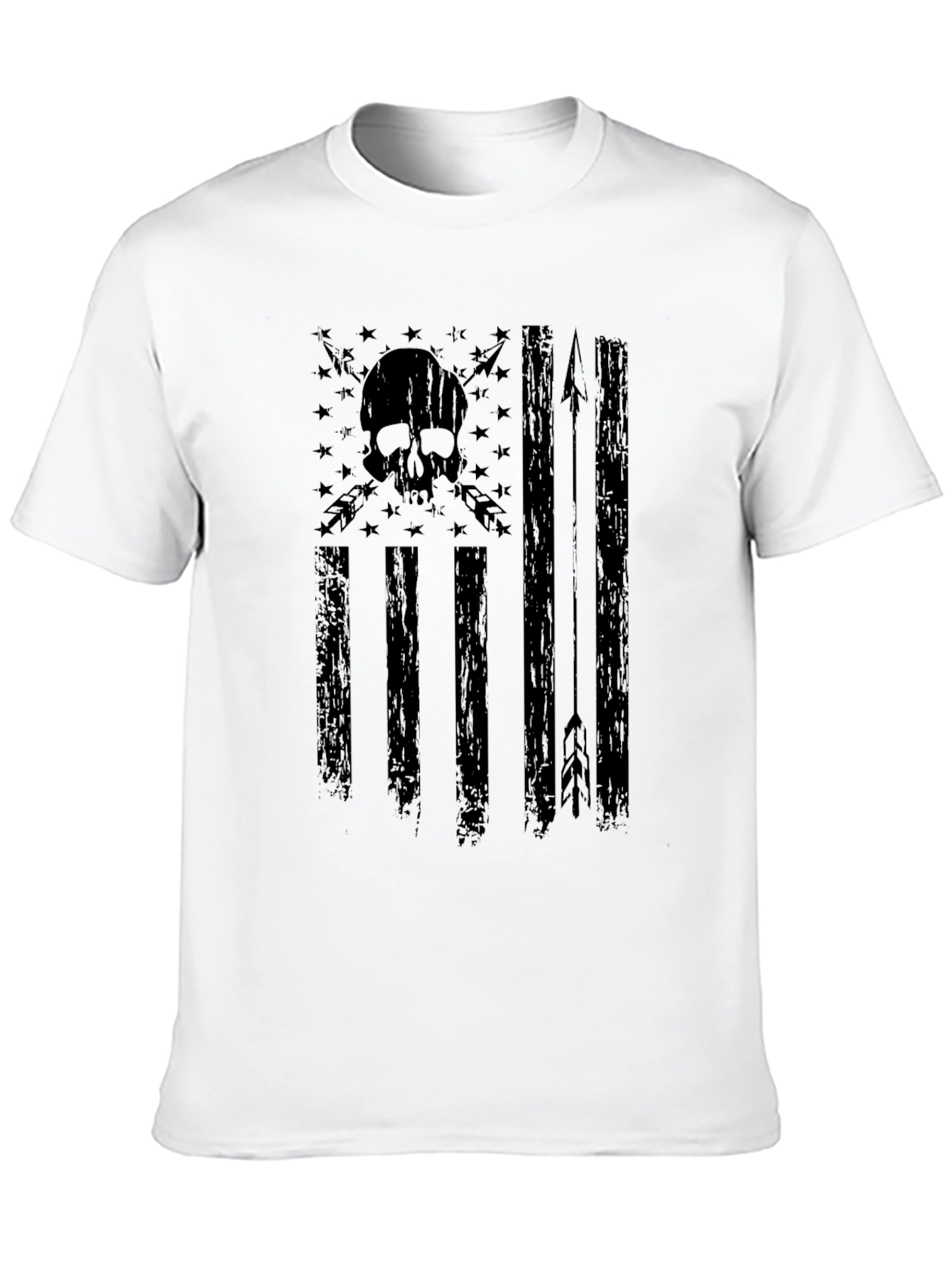 Skull American Flag Graphic T-Shirt - Black