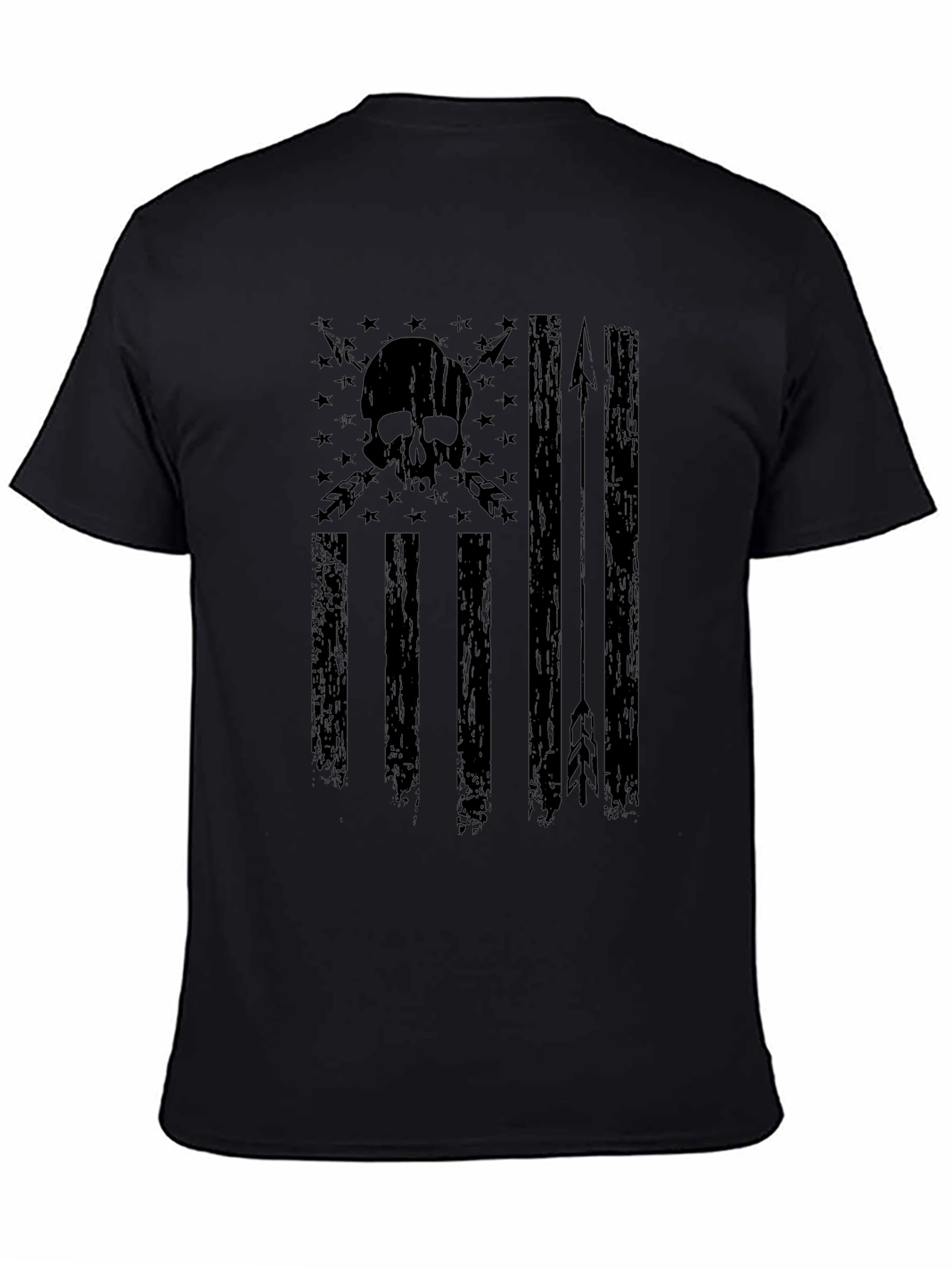 Skull American Flag Graphic T-Shirt - Black