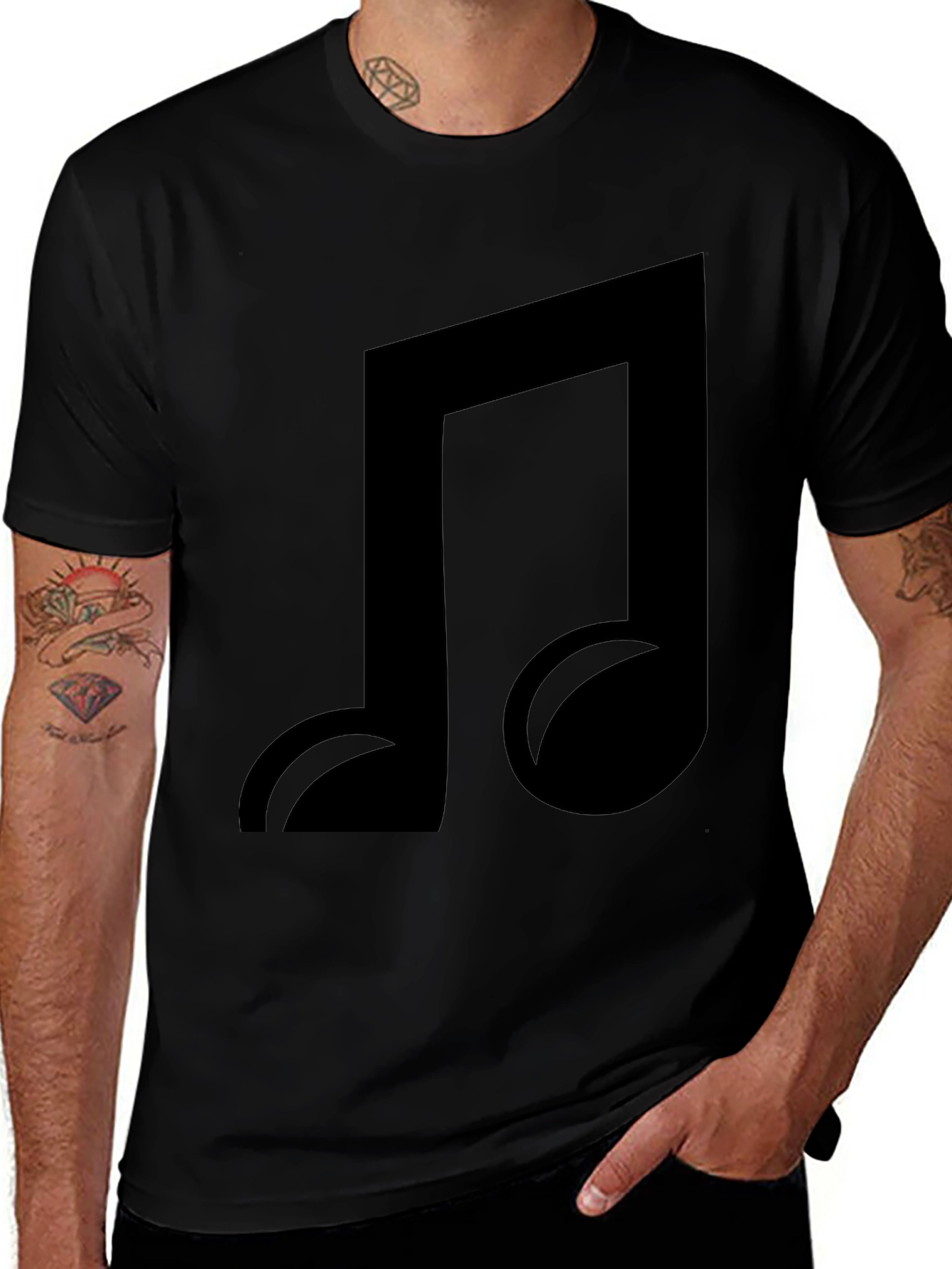 Black Music Note Graphic Tee - Casual Comfort