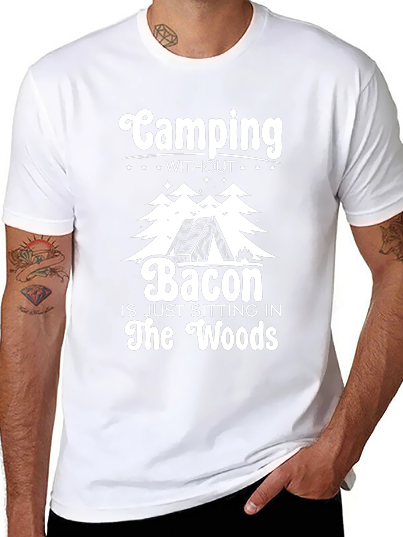 Camping Without Bacon Black T-Shirt