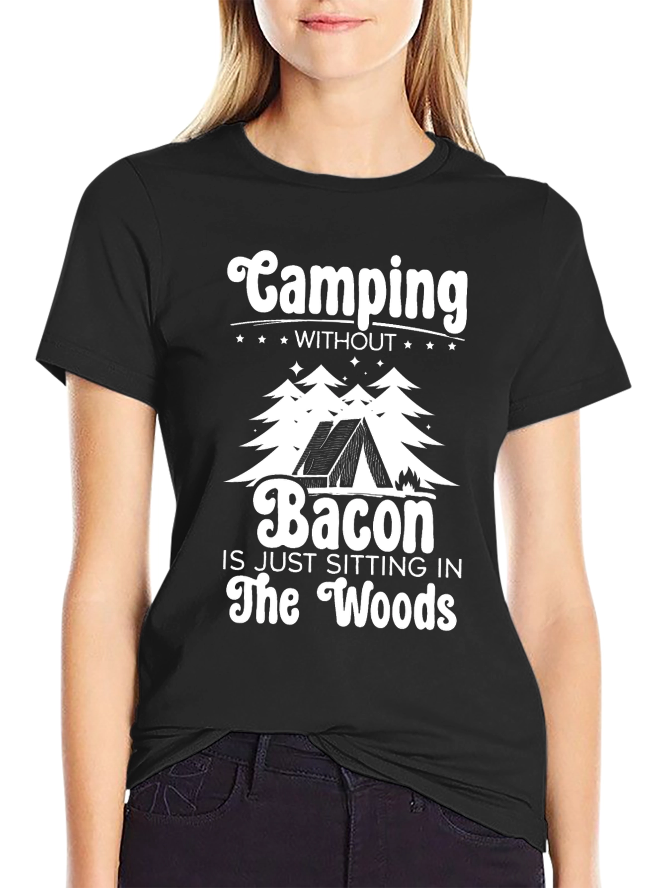 Camping Without Bacon Black T-Shirt