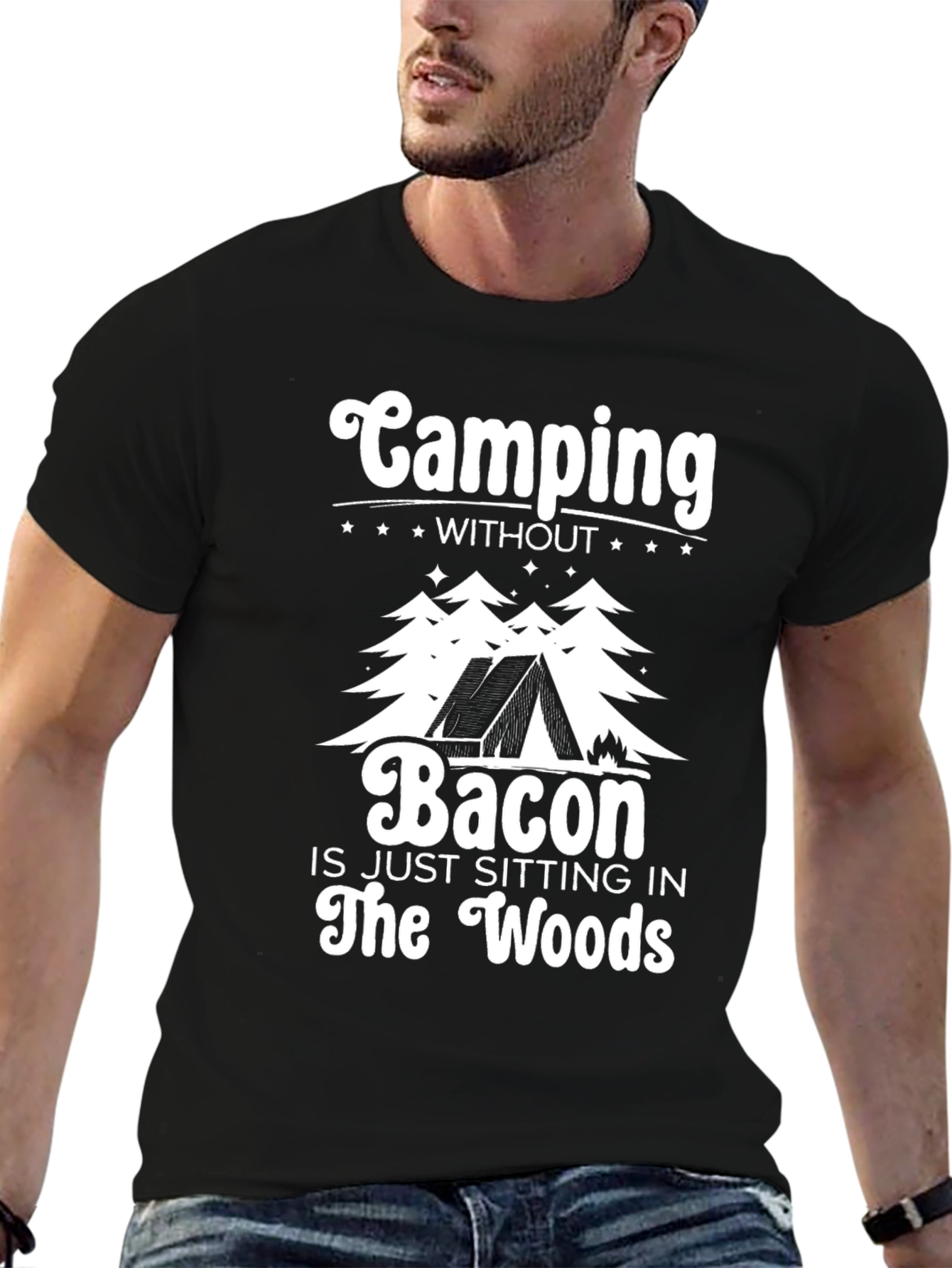 Camping Without Bacon Black T-Shirt