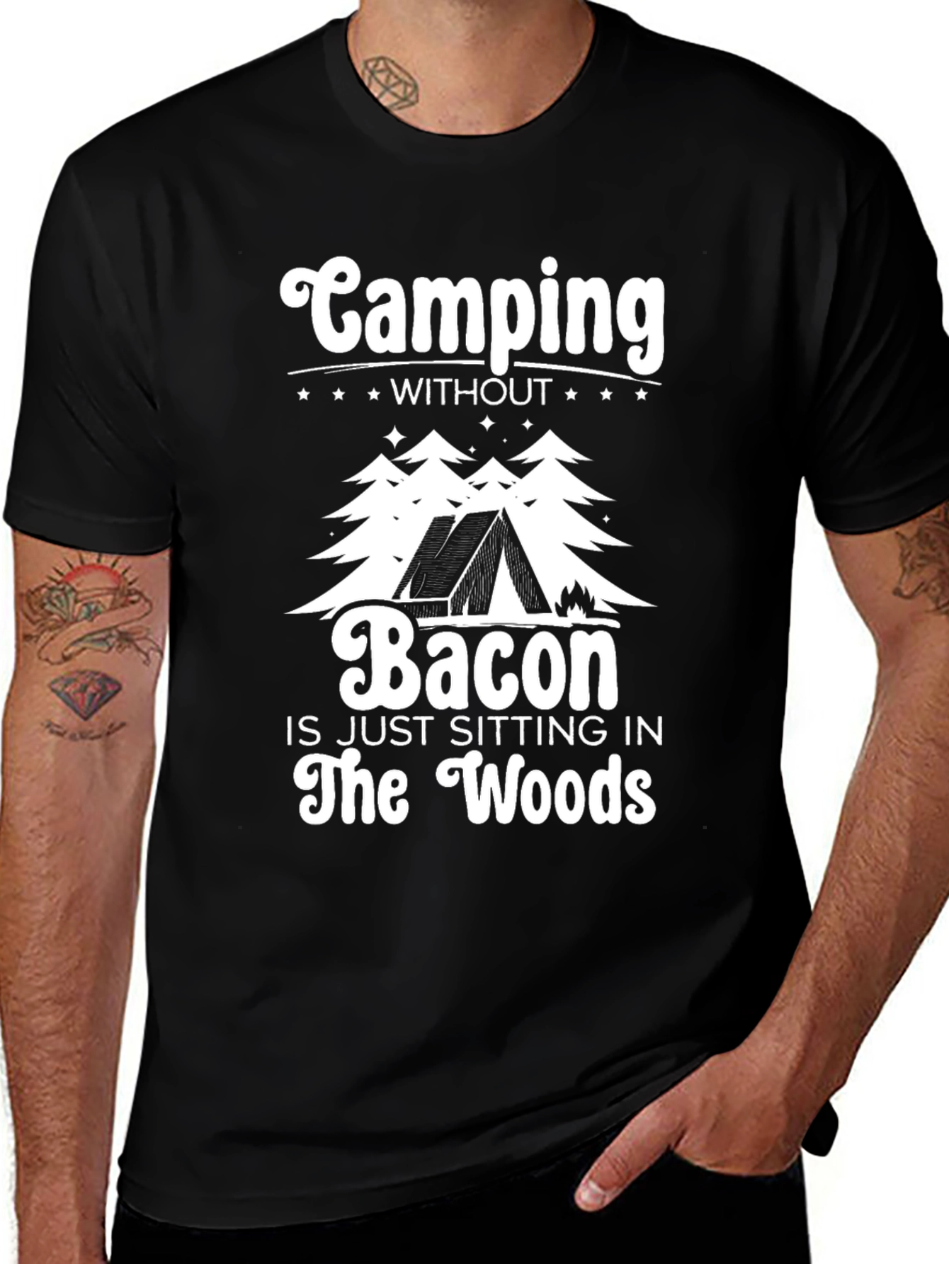 Camping Without Bacon Black T-Shirt