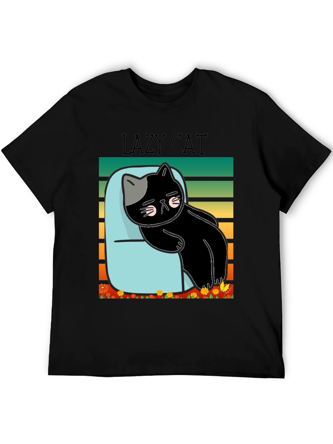 Lazy Cat T-Shirt - Black Cotton Tee