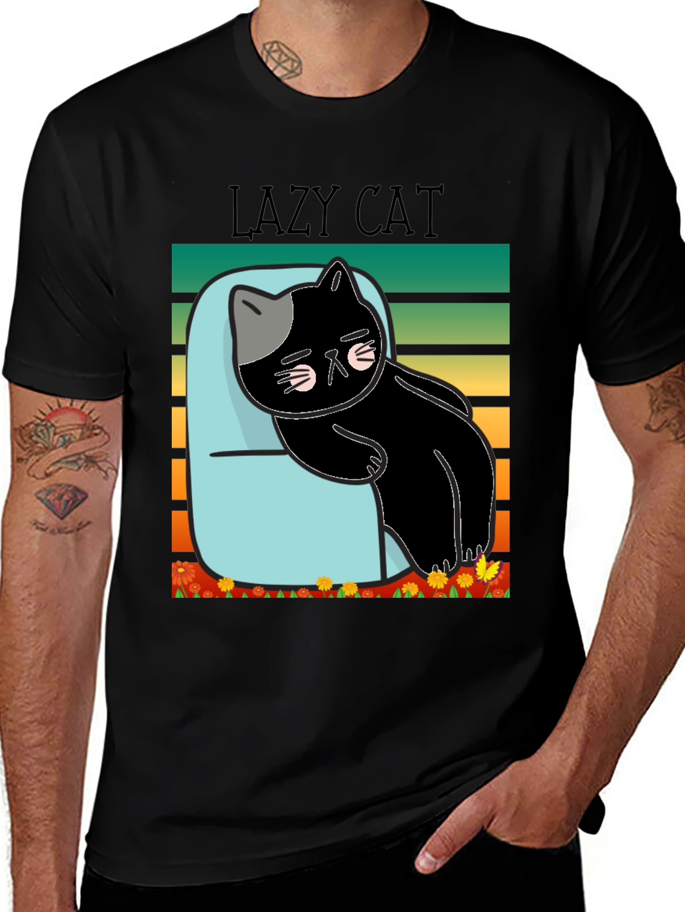 Lazy Cat T-Shirt - Black Cotton Tee
