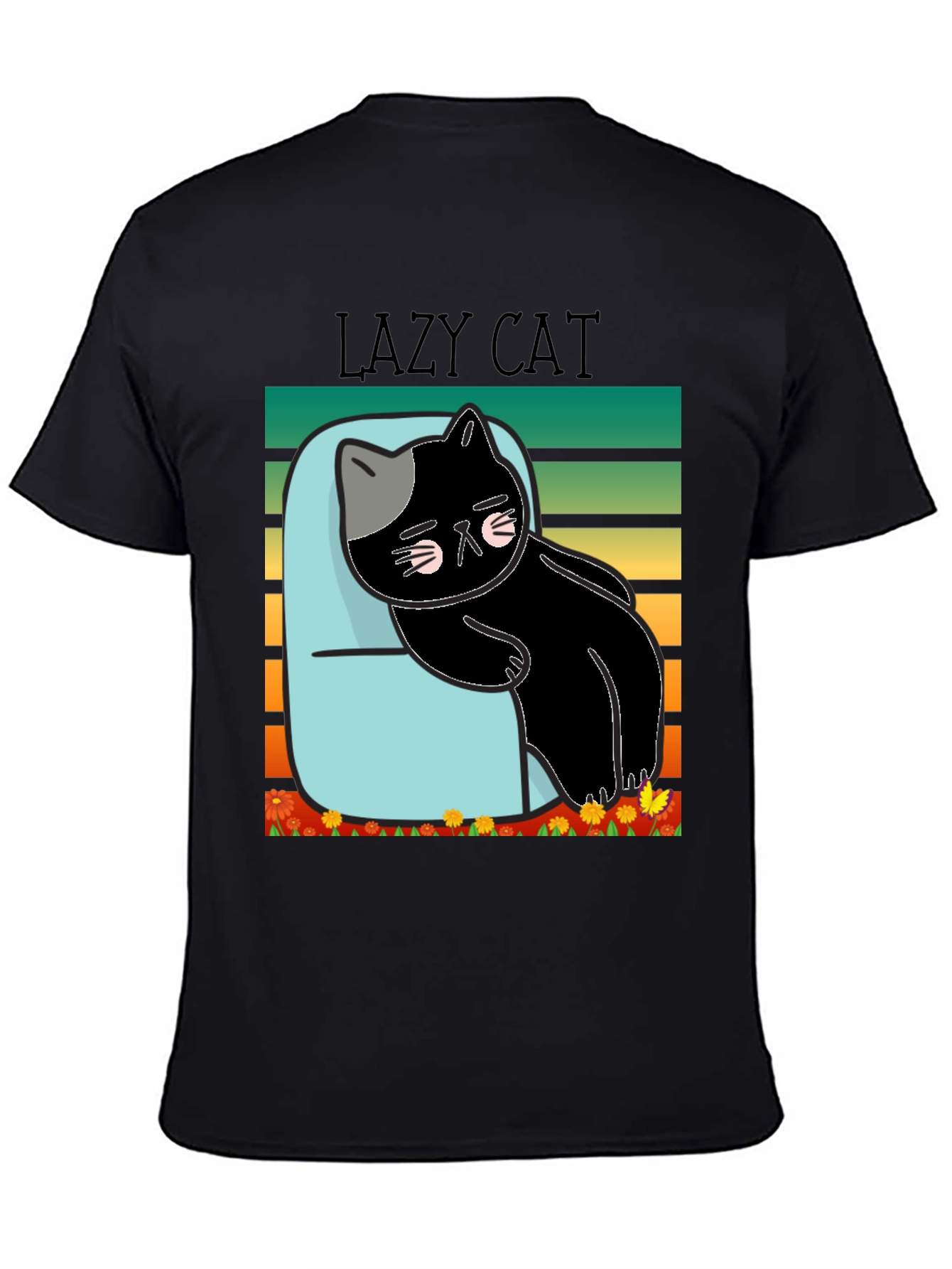 Lazy Cat T-Shirt - Black Cotton Tee