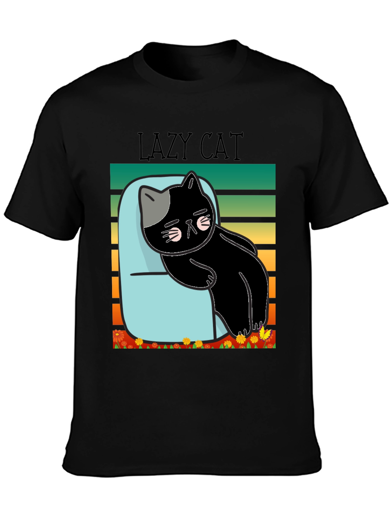 Lazy Cat T-Shirt - Black Cotton Tee