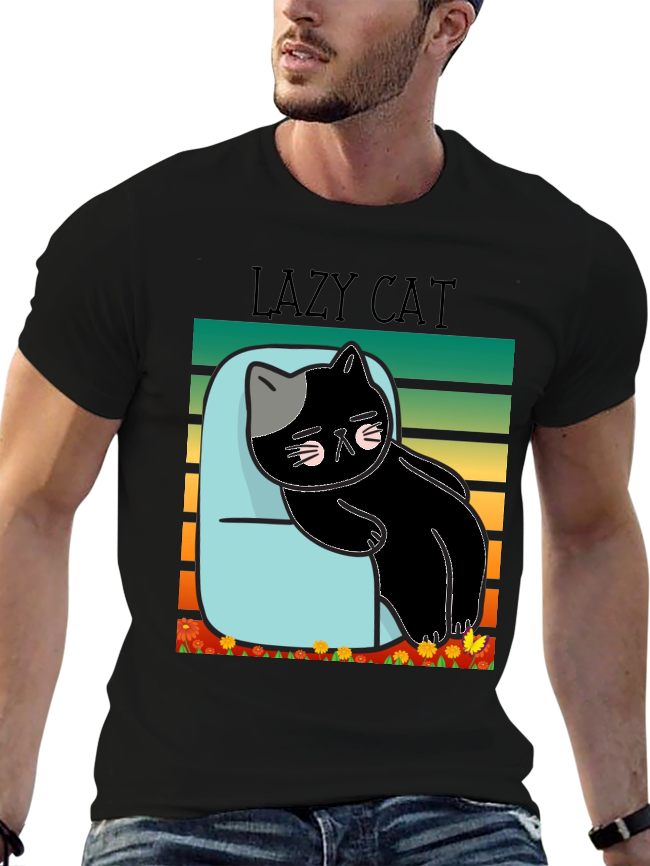Lazy Cat T-Shirt - Black Cotton Tee