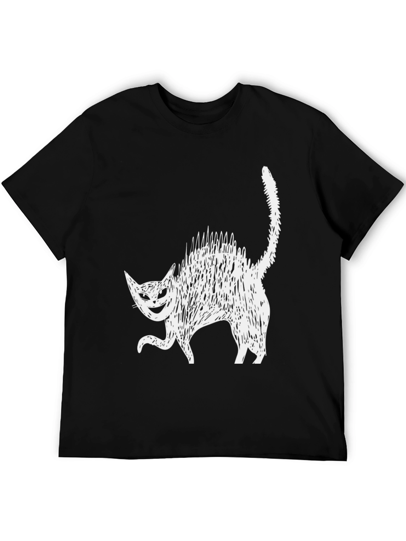 Creepy Cat Graphic Tee - Black Cotton Blend