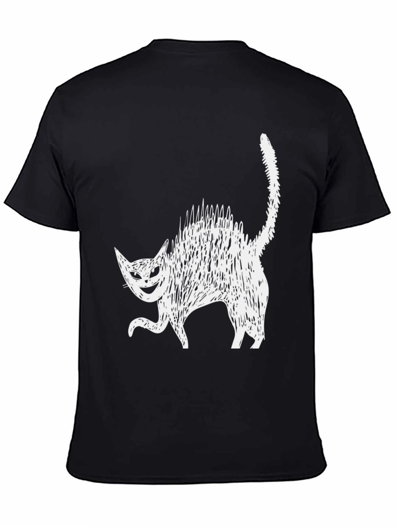Creepy Cat Graphic Tee - Black Cotton Blend
