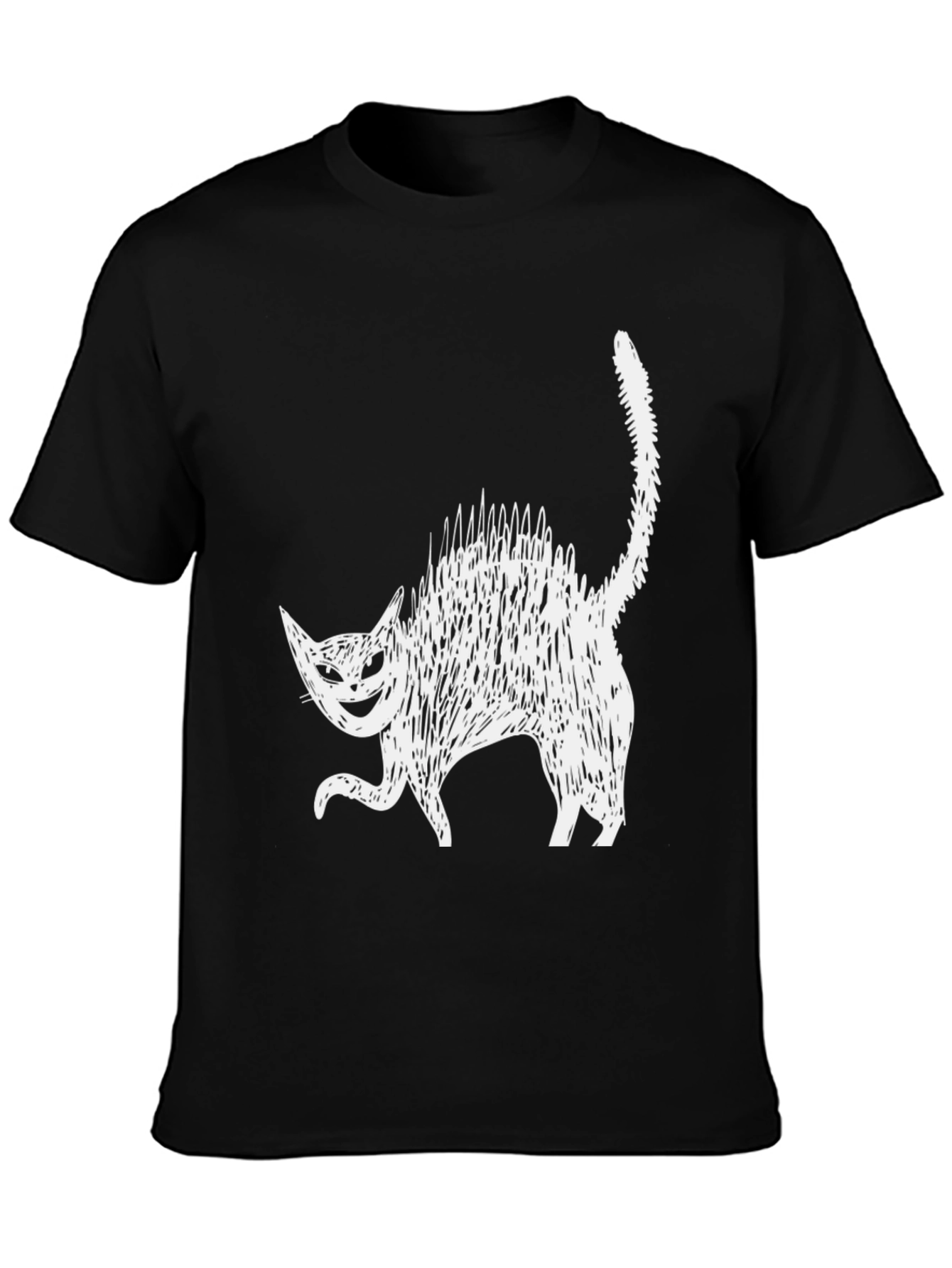 Creepy Cat Graphic Tee - Black Cotton Blend