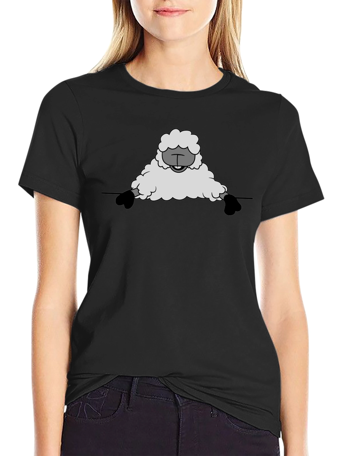 Funny Sheep Graphic Tee - Black Cotton T-Shirt