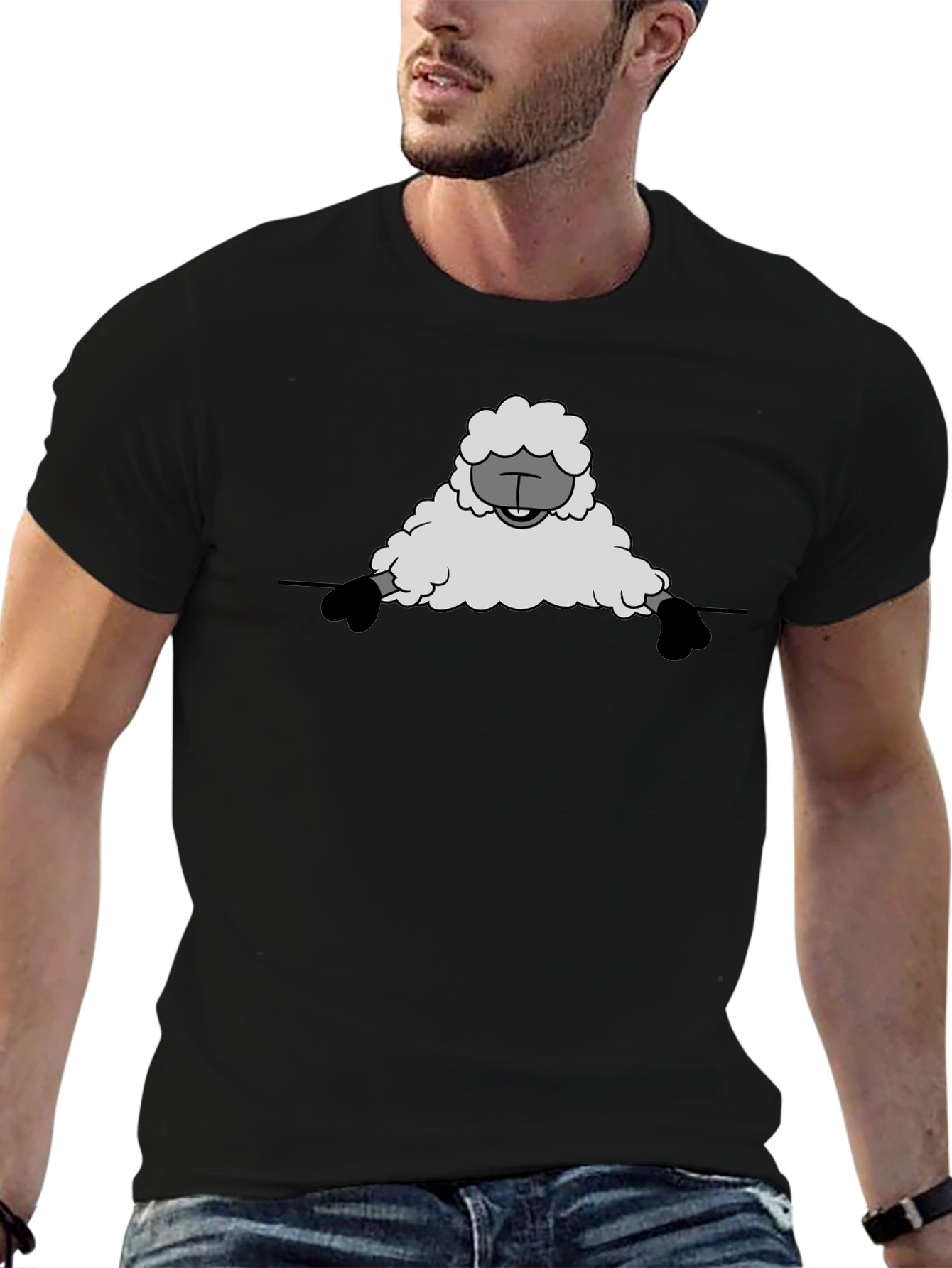 Funny Sheep Graphic Tee - Black Cotton T-Shirt