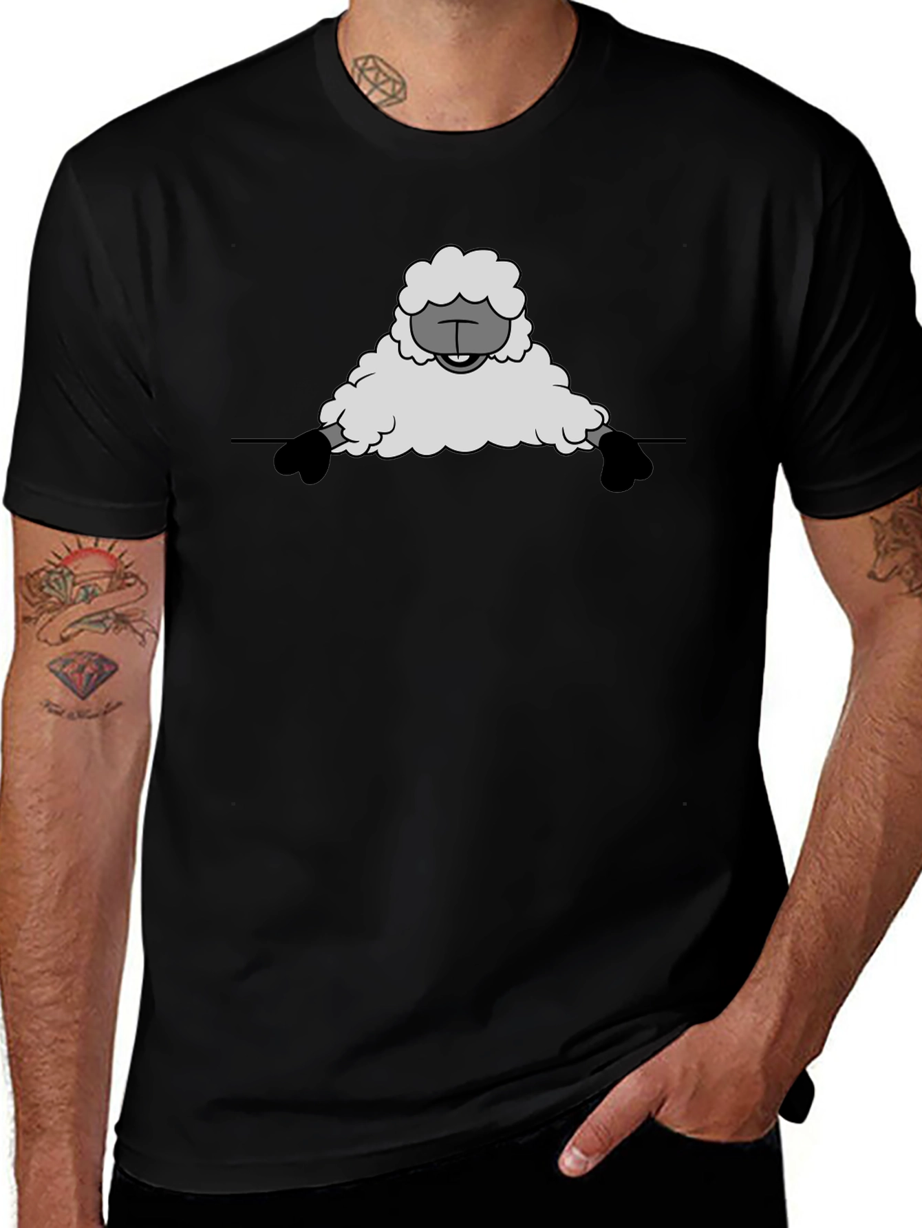 Funny Sheep Graphic Tee - Black Cotton T-Shirt
