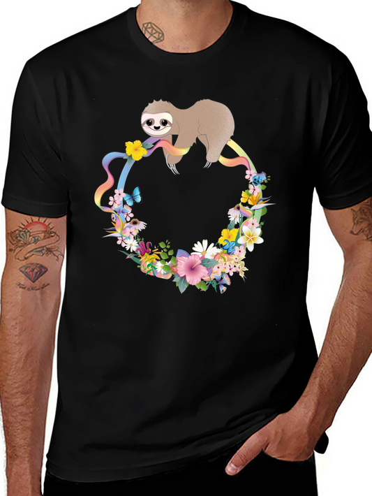 Sloth Floral Rainbow T-Shirt - Unisex