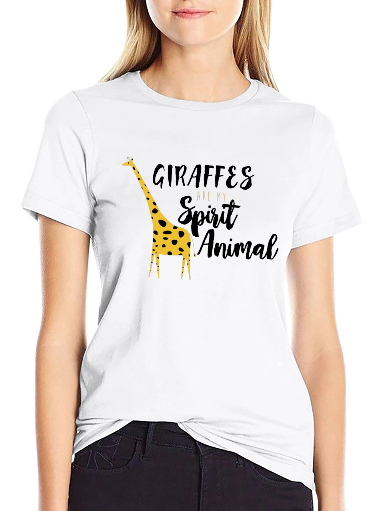 Giraffe Spirit Animal Graphic Black T-Shirt