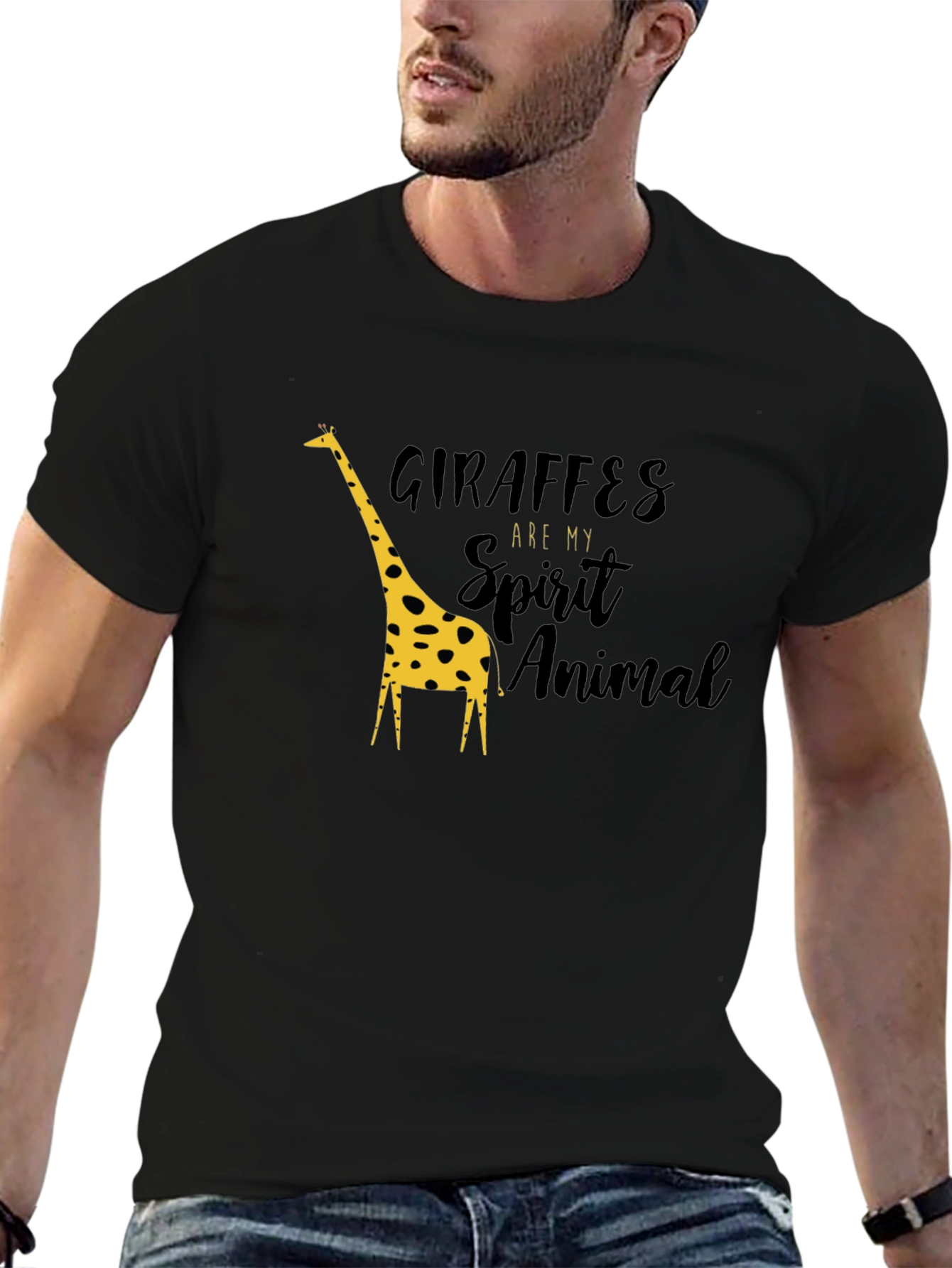 Giraffe Spirit Animal Graphic Black T-Shirt