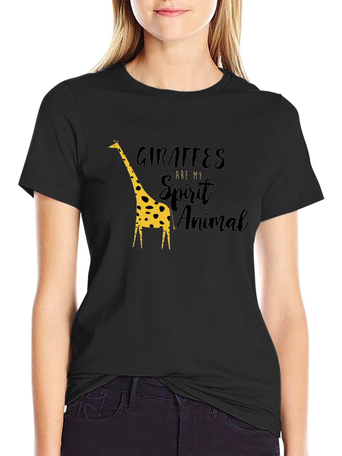 Giraffe Spirit Animal Graphic Black T-Shirt