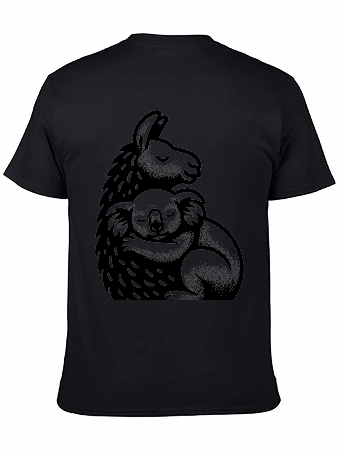 Llama Koala Hug Black T-Shirt