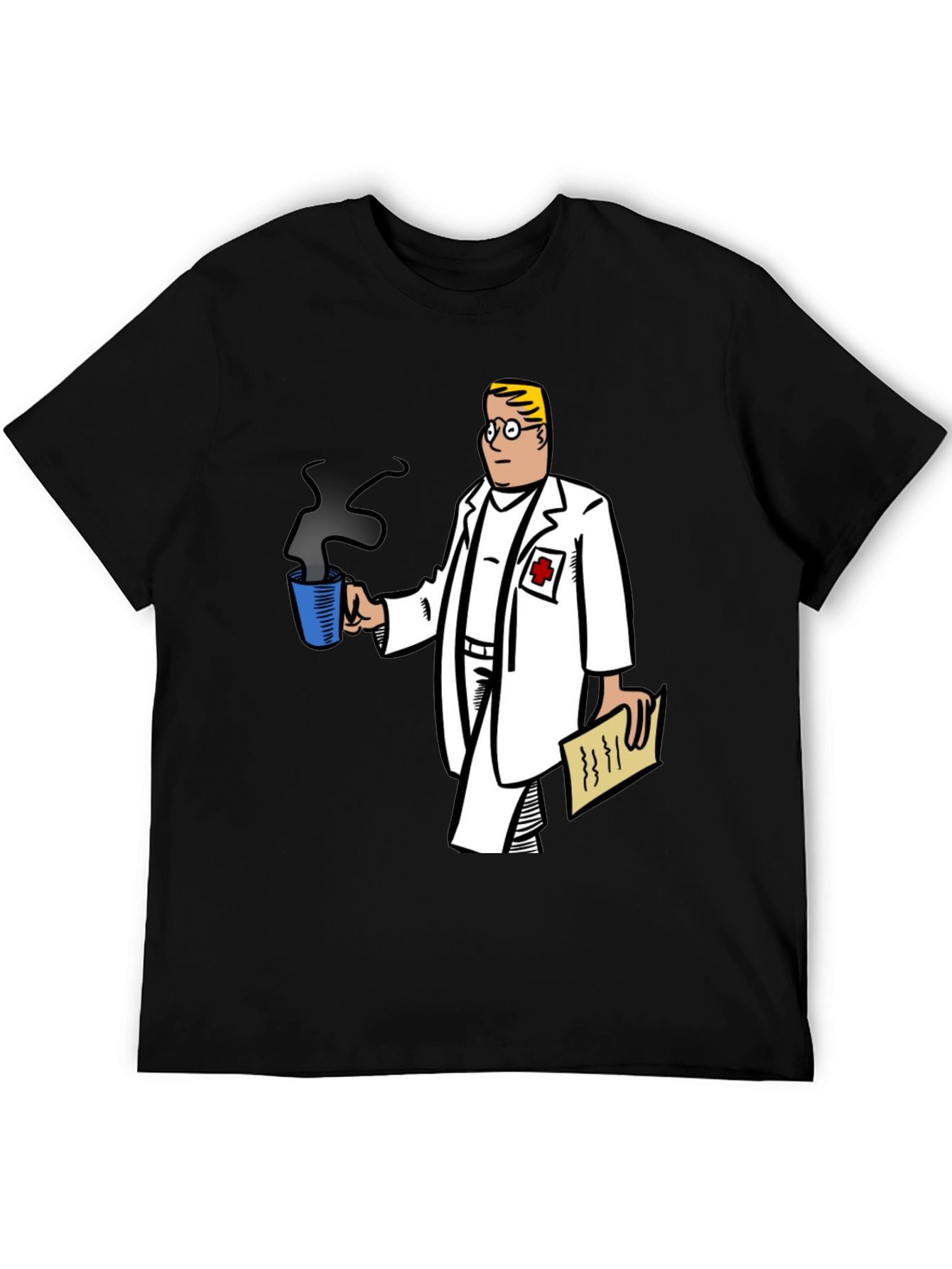 Doctor Cartoon Graphic Tee - Black Cotton Blend