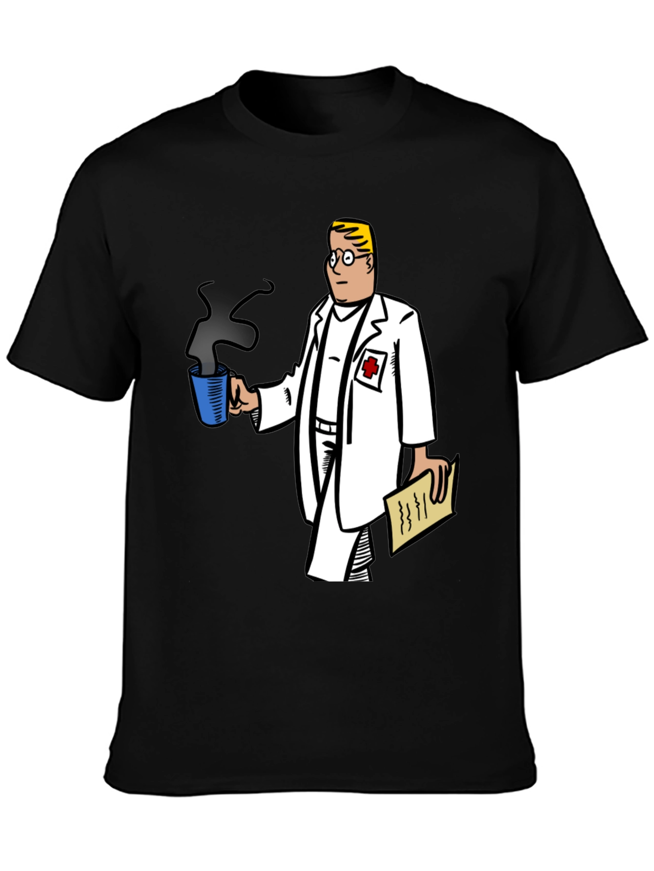 Doctor Cartoon Graphic Tee - Black Cotton Blend