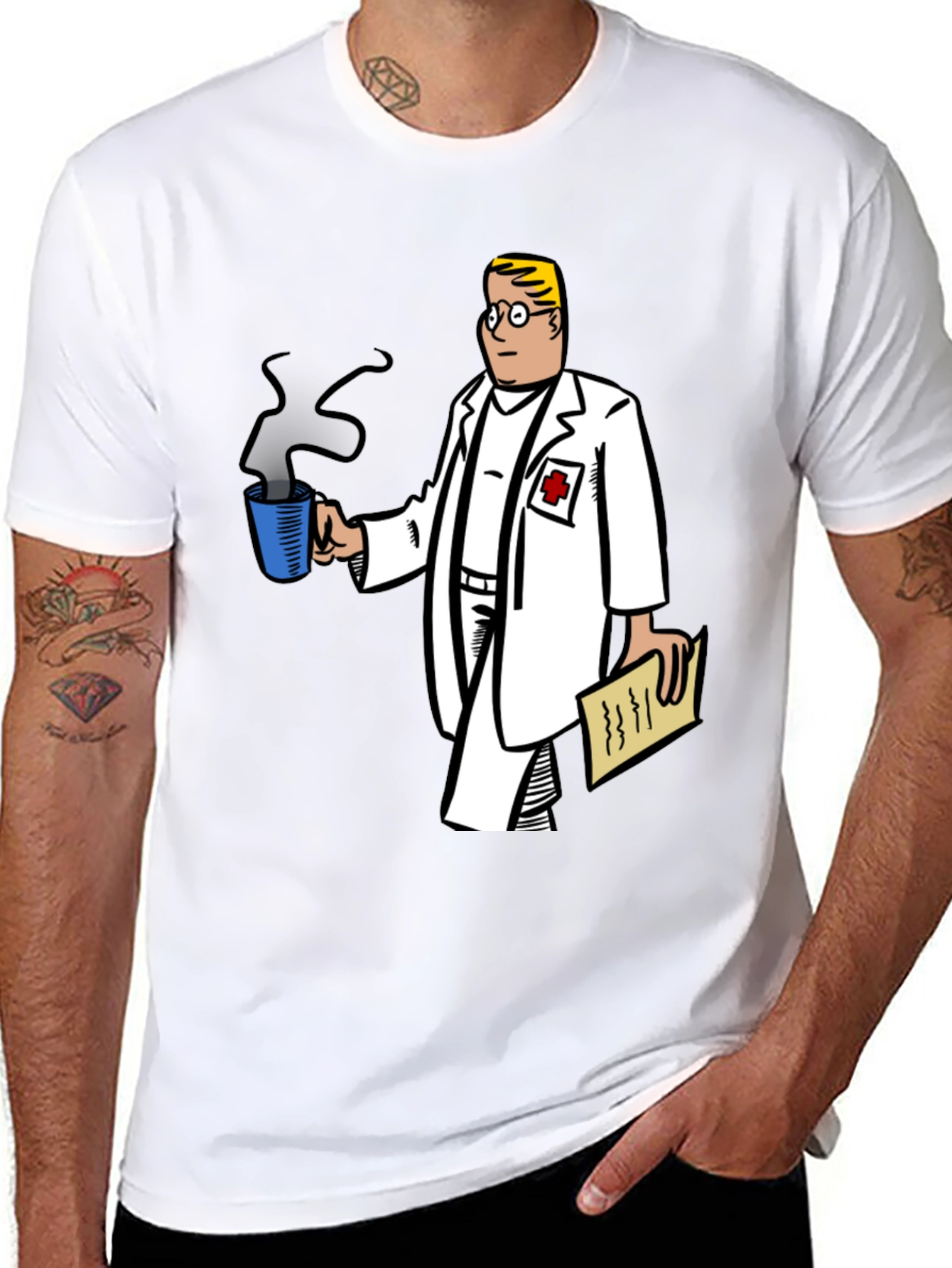 Doctor Cartoon Graphic Tee - Black Cotton Blend