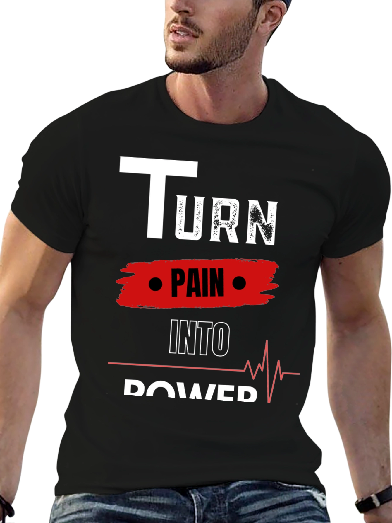 Turn Pain Into Power Motivational Black Tee