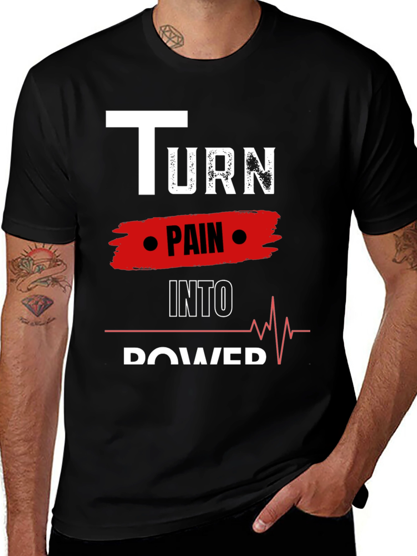 Turn Pain Into Power Motivational Black Tee